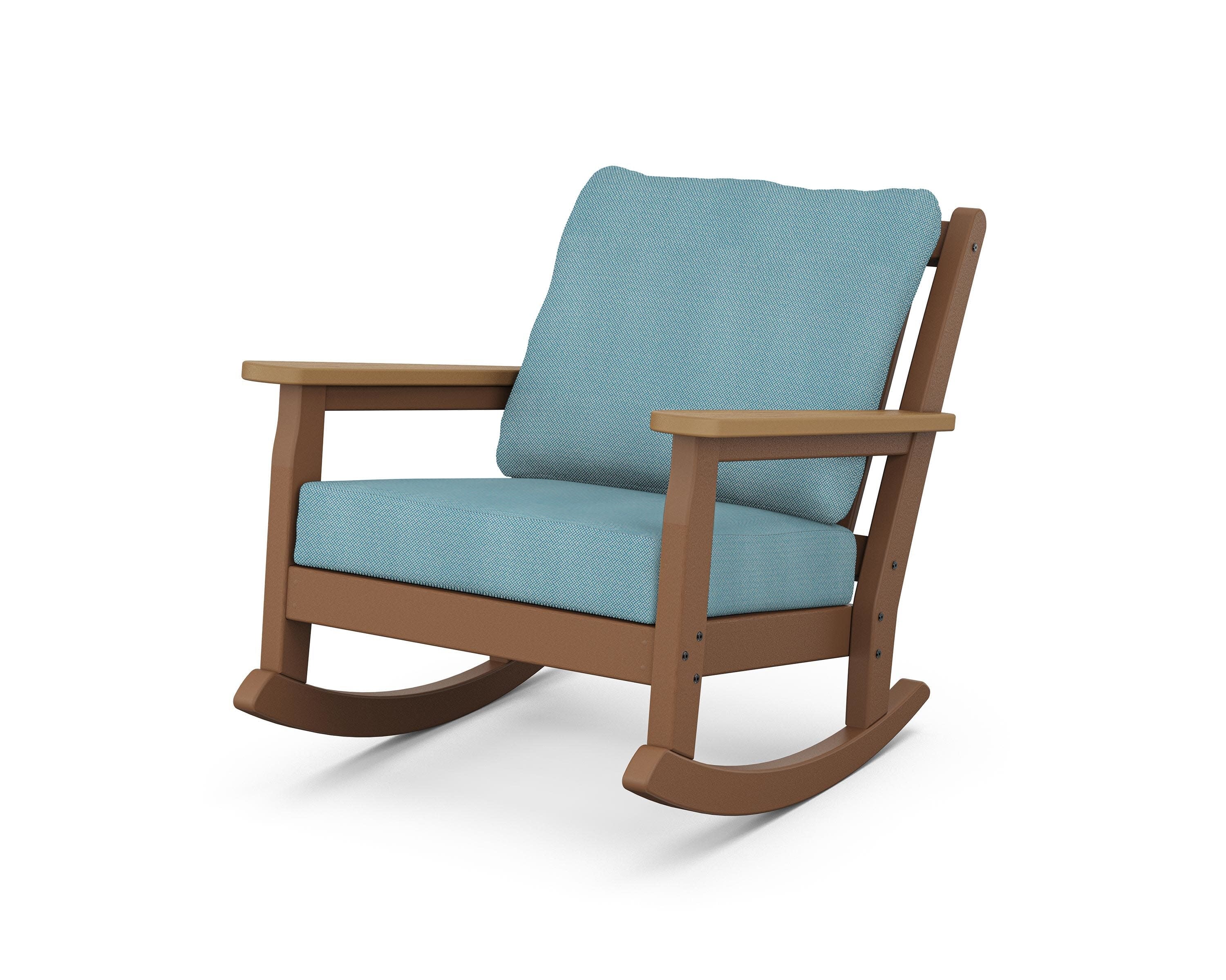 Chippendale Deep Seating Rocking Chair in Teak / Natural / Lattice Sky Blue