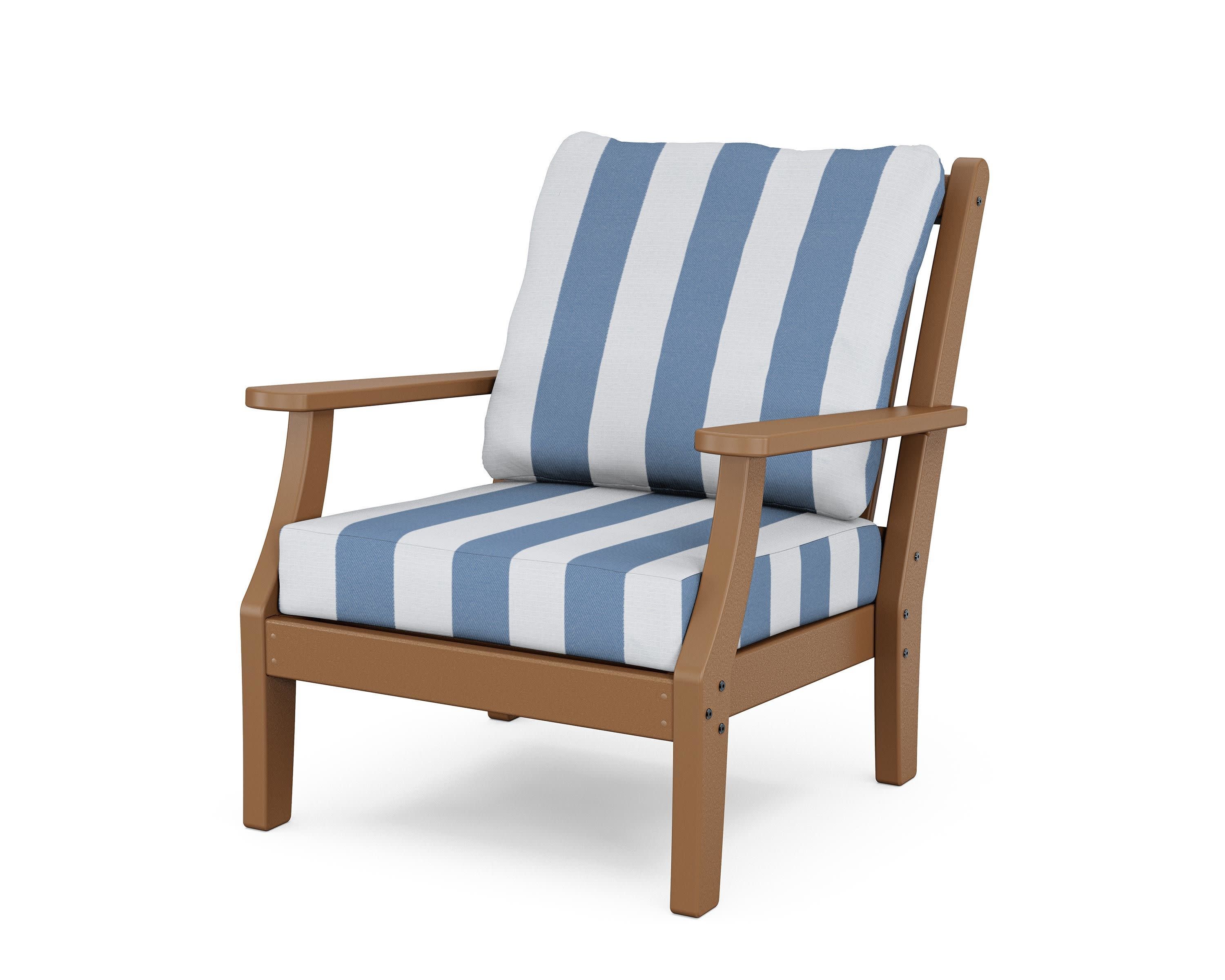 Wovendale Deep Seating Chair in Teak / Cabana Stripe Sky Blue