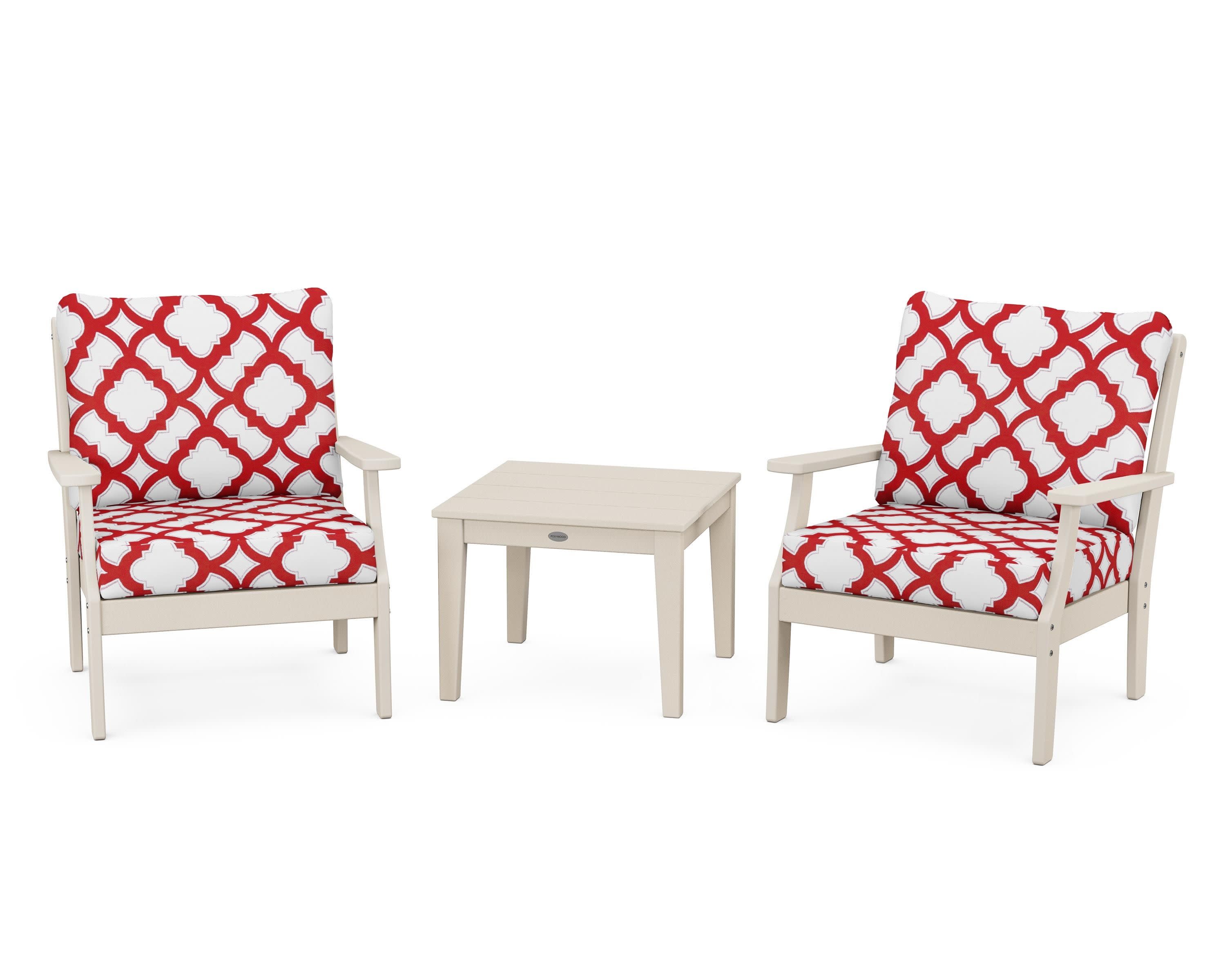 Braxton 3-Piece Deep Seating Set in Sand / Trellis Crimson