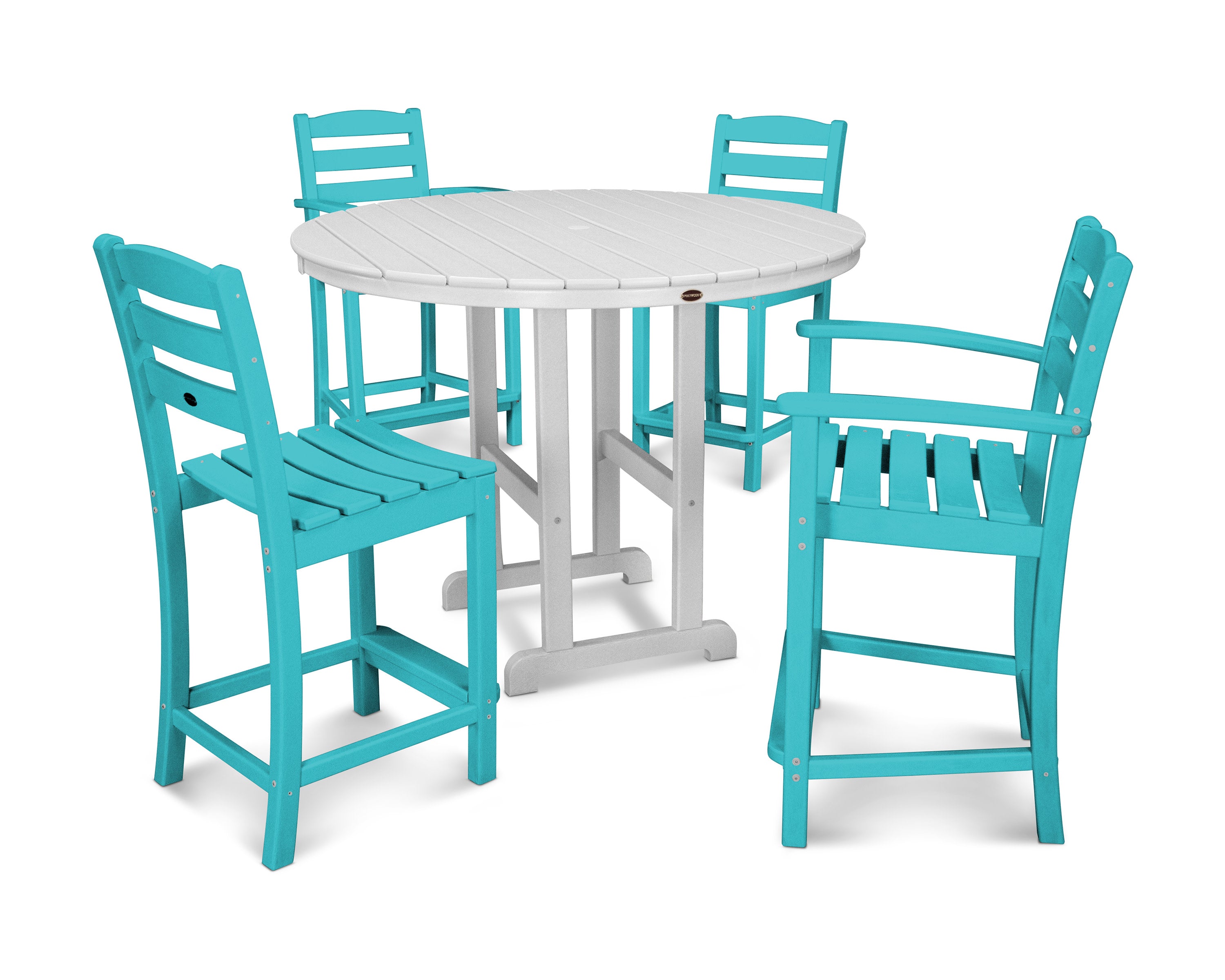 La Casa Caf 5-Piece Round Farmhouse Counter Dining Set in Aruba / White
