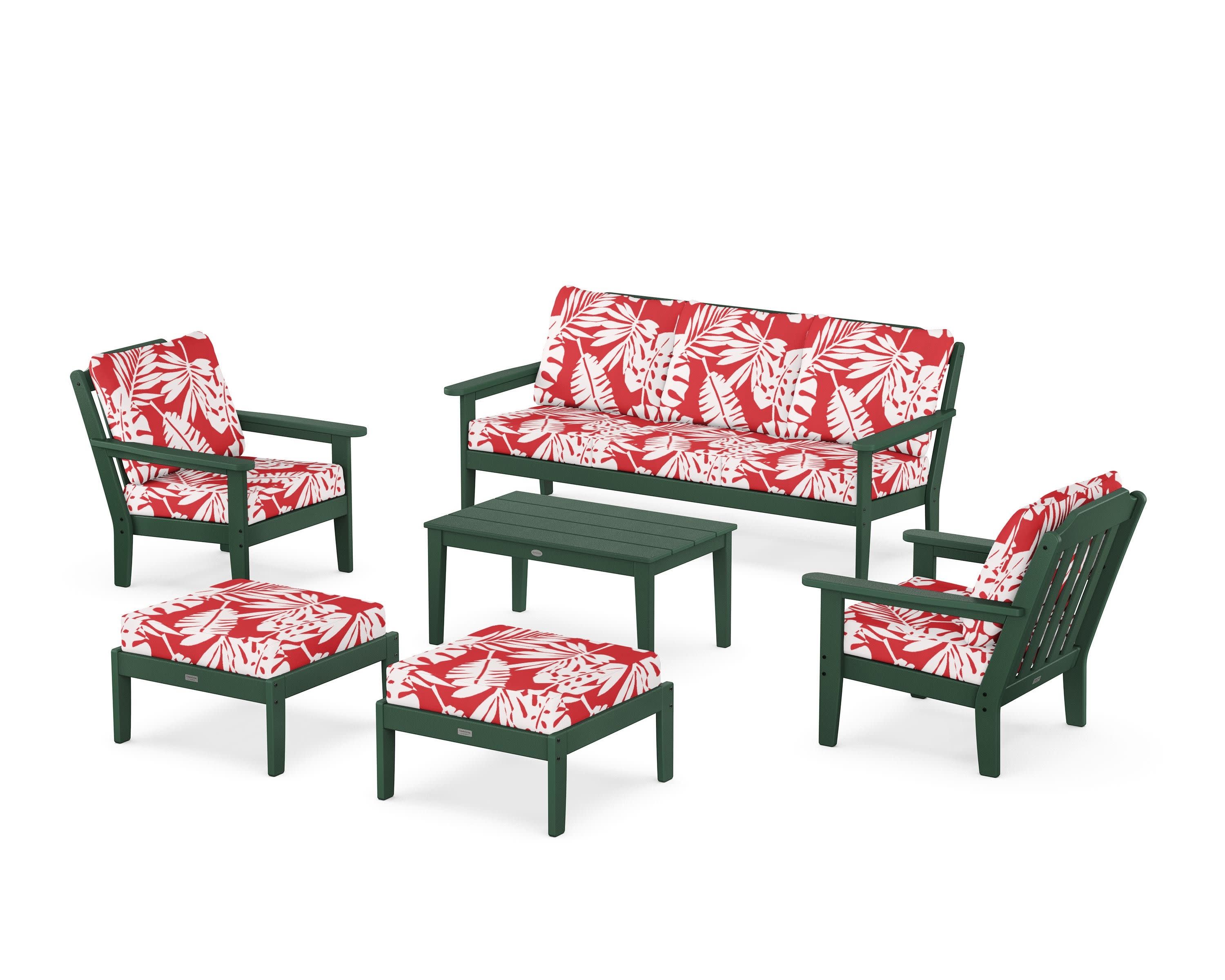 Cottage 6-Piece Lounge Sofa Set in Green / Leaf Crimson