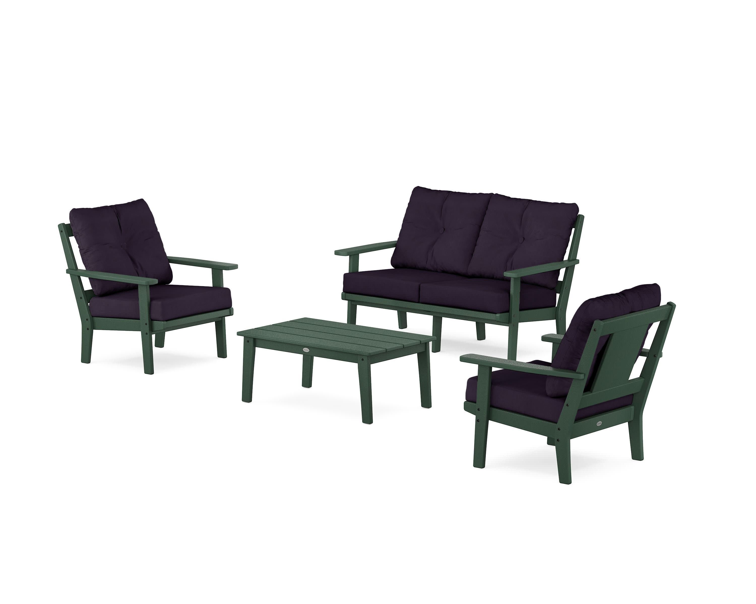 Prairie 4-Piece Deep Seating Set with Loveseat in Green / Navy Linen