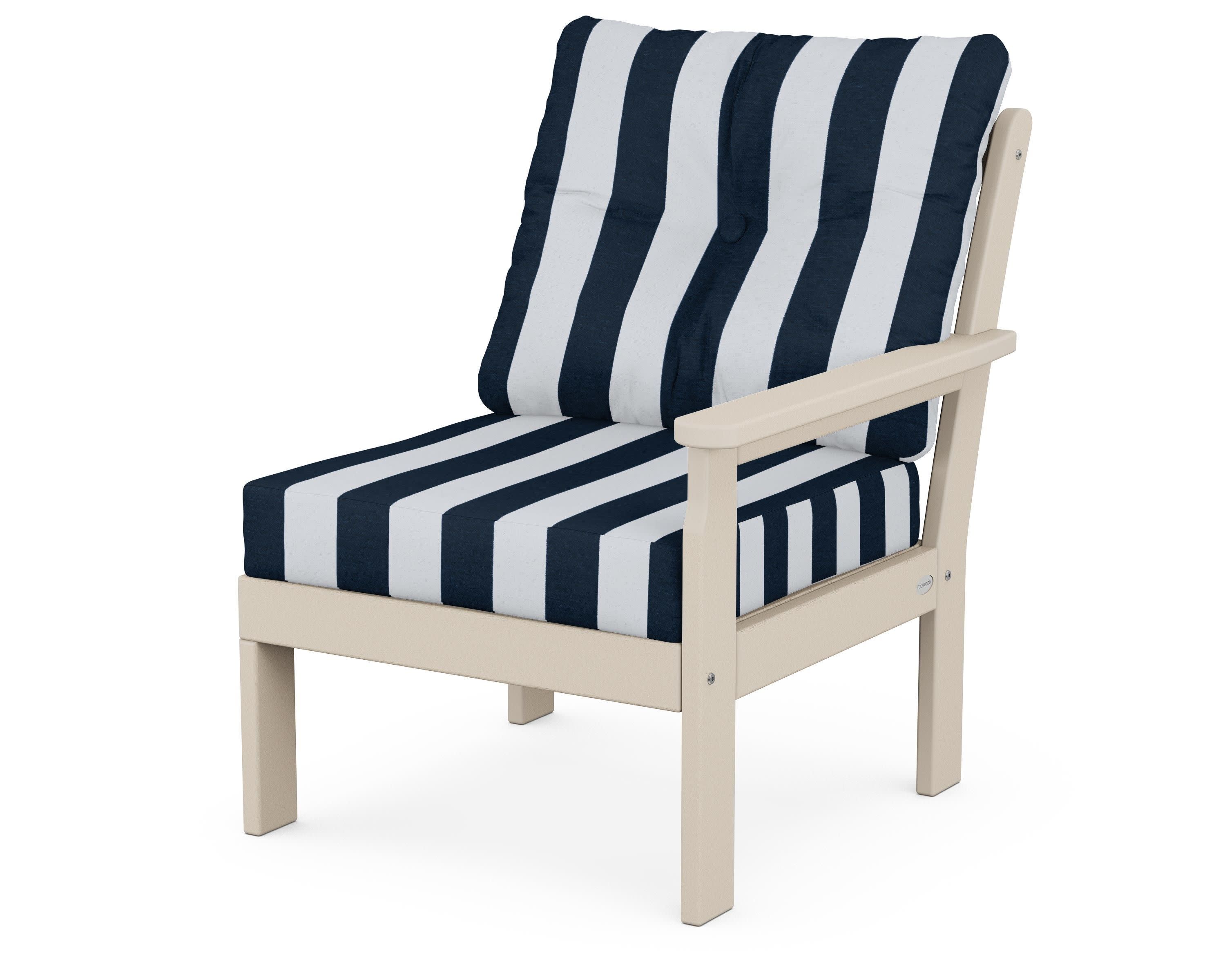 Vineyard Modular Right Arm Chair in Sand / Cabana Stripe Marine Indigo