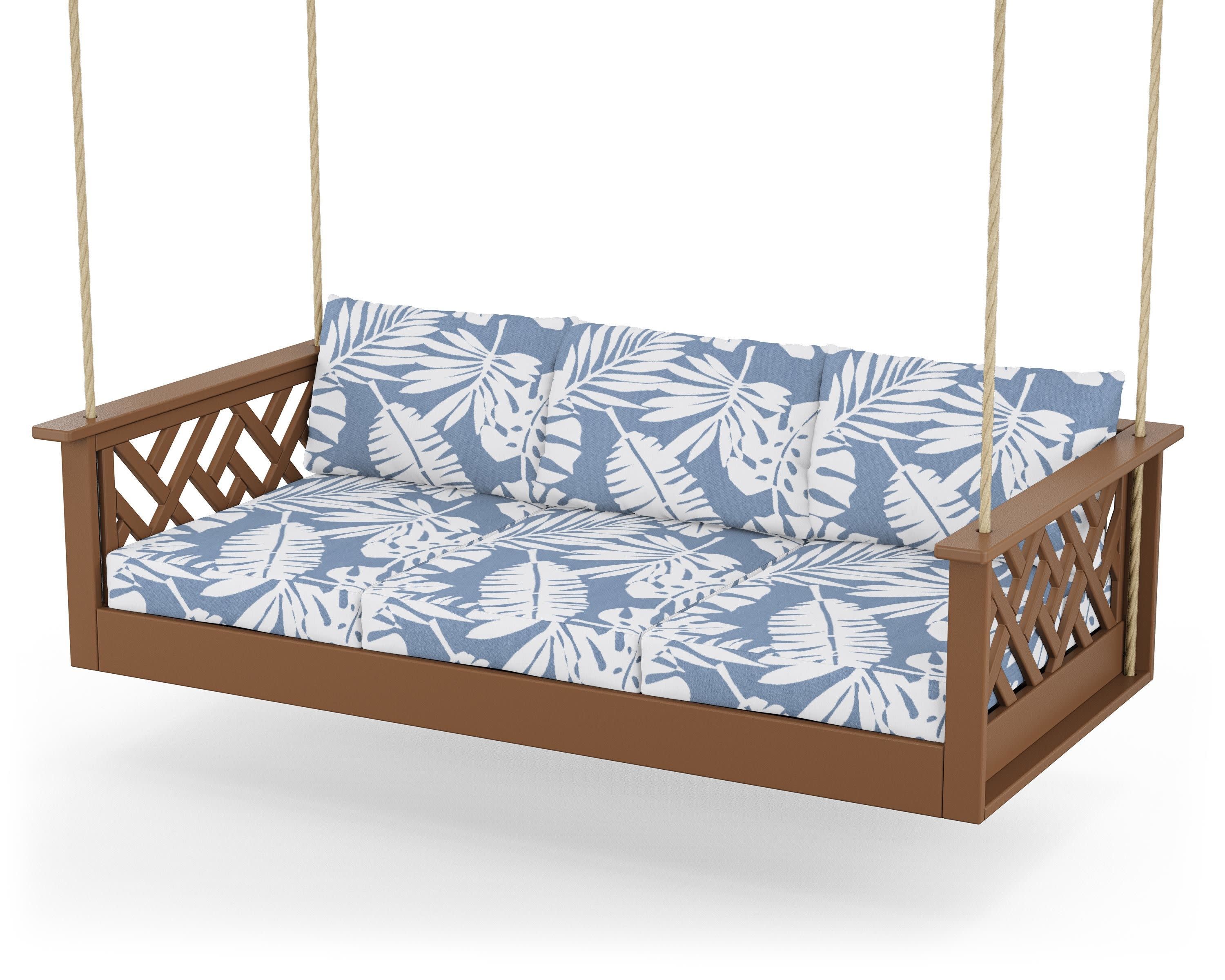 Chippendale Daybed Swing in Teak / Leaf Sky Blue