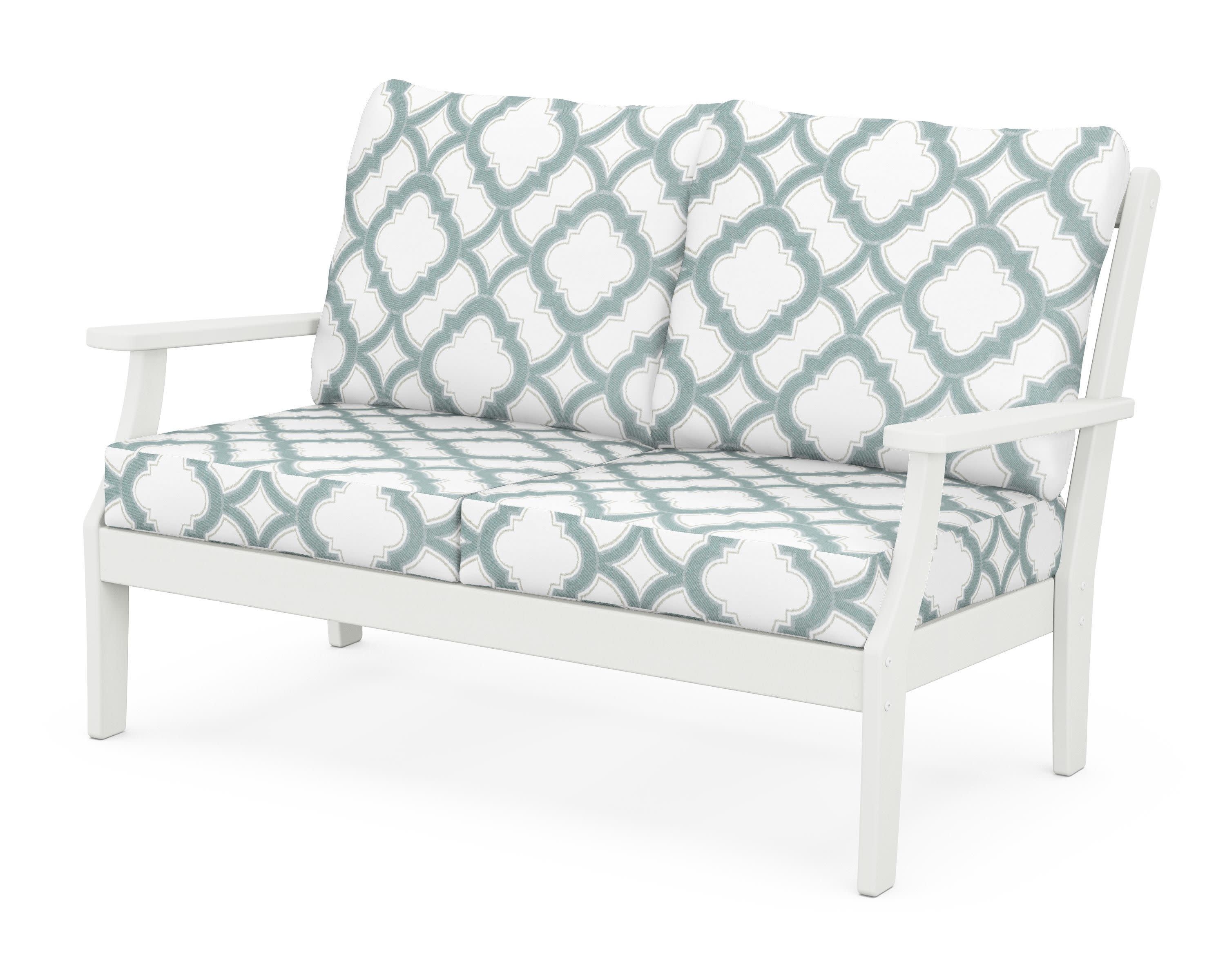 Braxton Deep Seating Loveseat in Vintage White / Trellis Glacier Spa