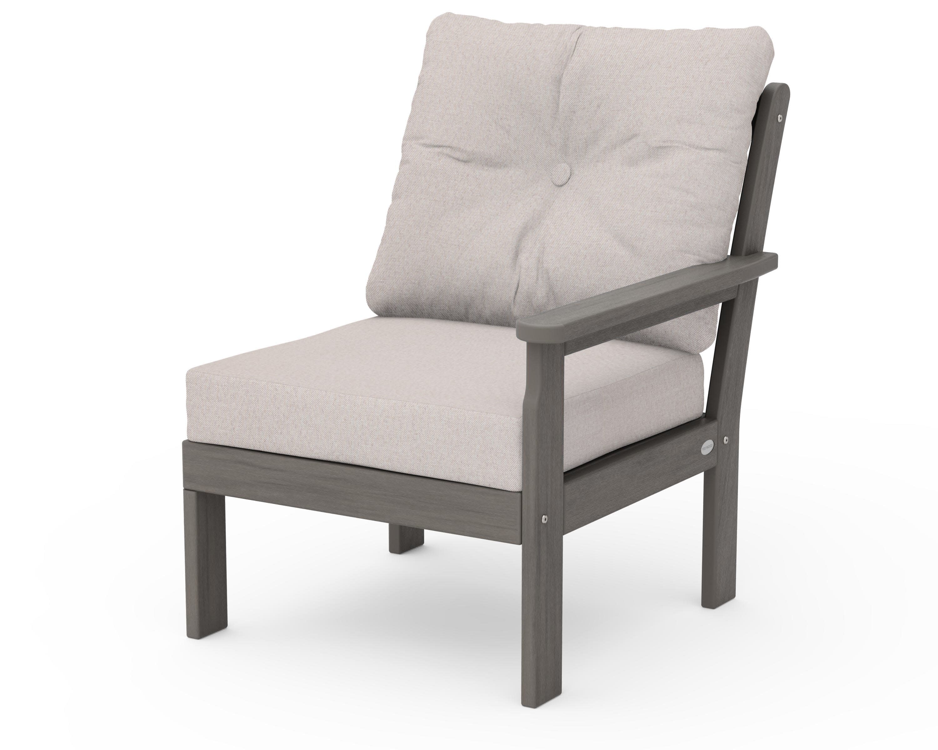 Vineyard Modular Right Arm Chair in Driftwood / Dune Burlap