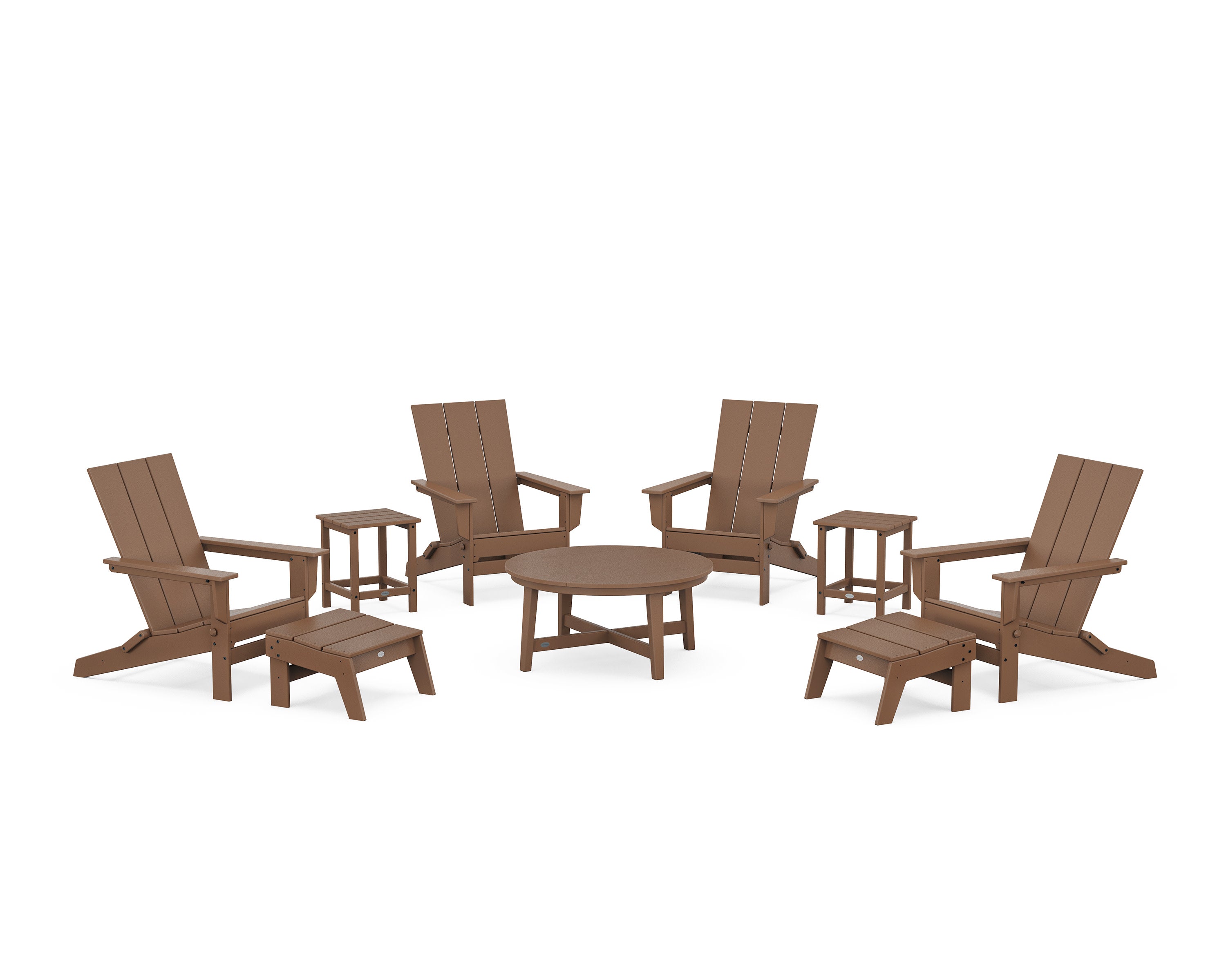 Modern Studio Folding Adirondack 9-Piece Conversation Set in Teak