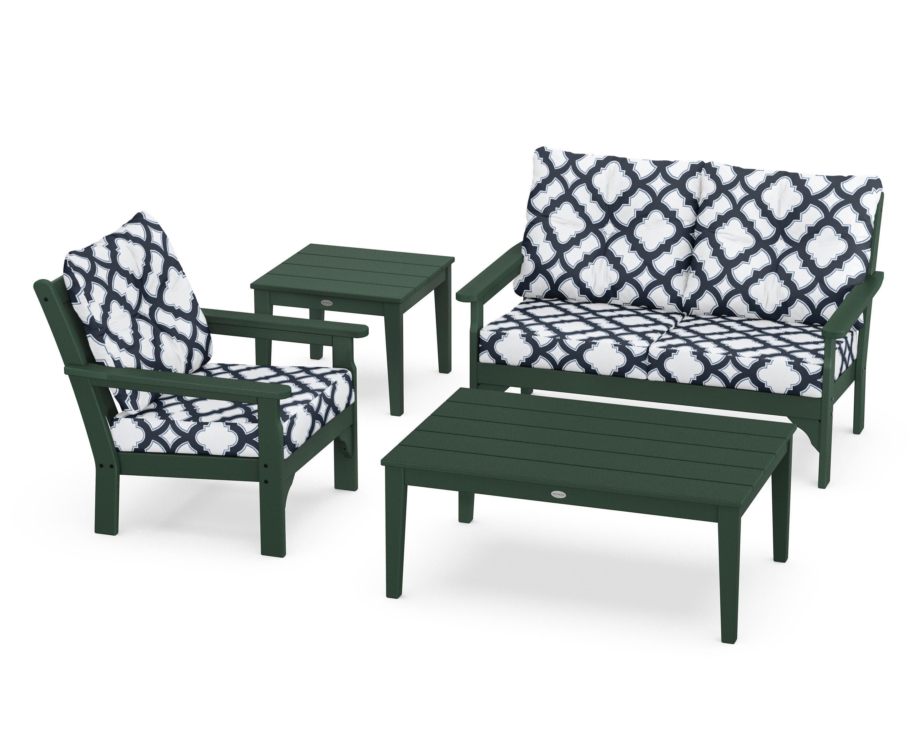 Vineyard 4-Piece Deep Seating Set in Green / Trellis Marine Indigo