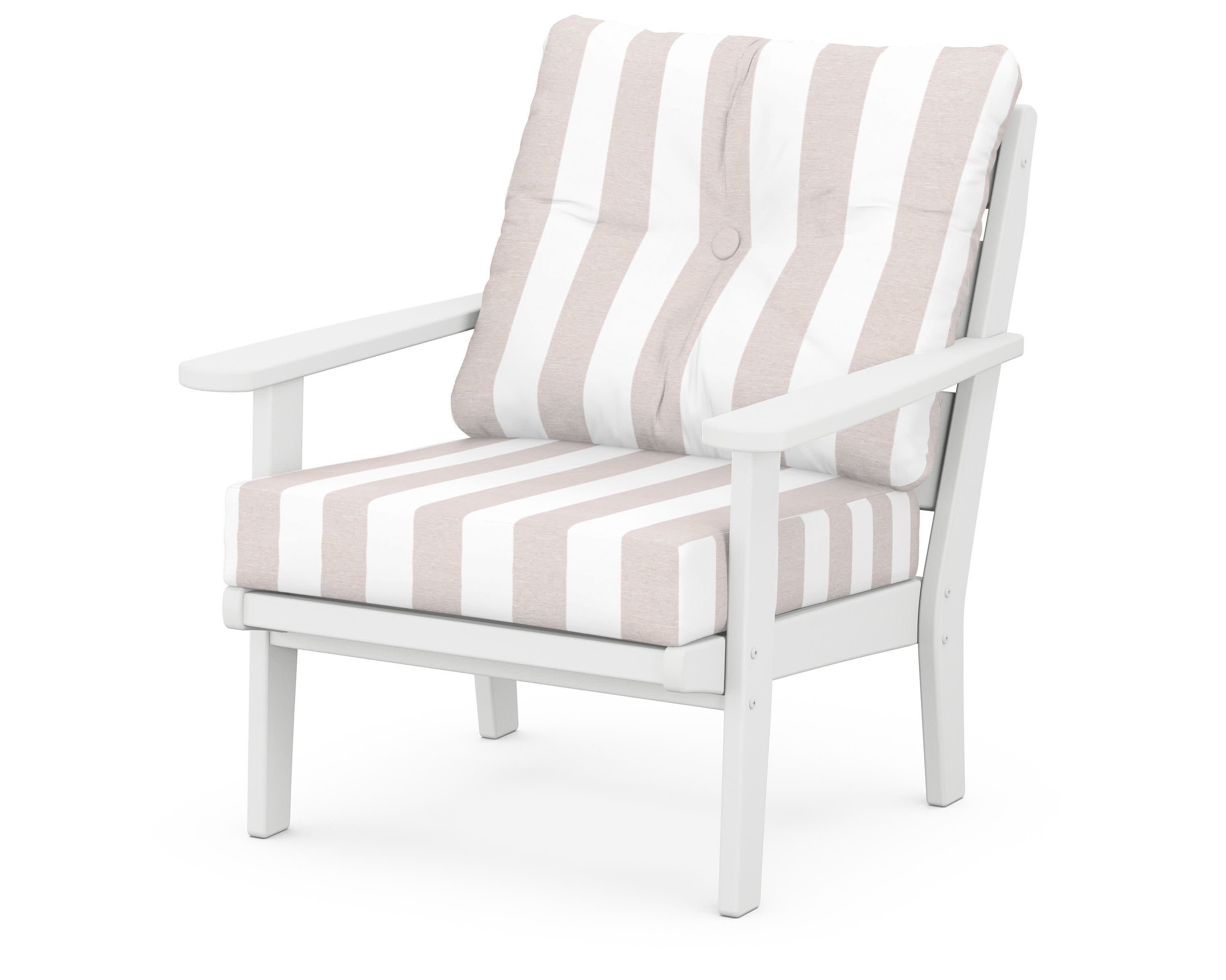 Lakeside Deep Seating Chair in White / Cabana Stripe Dune Burlap