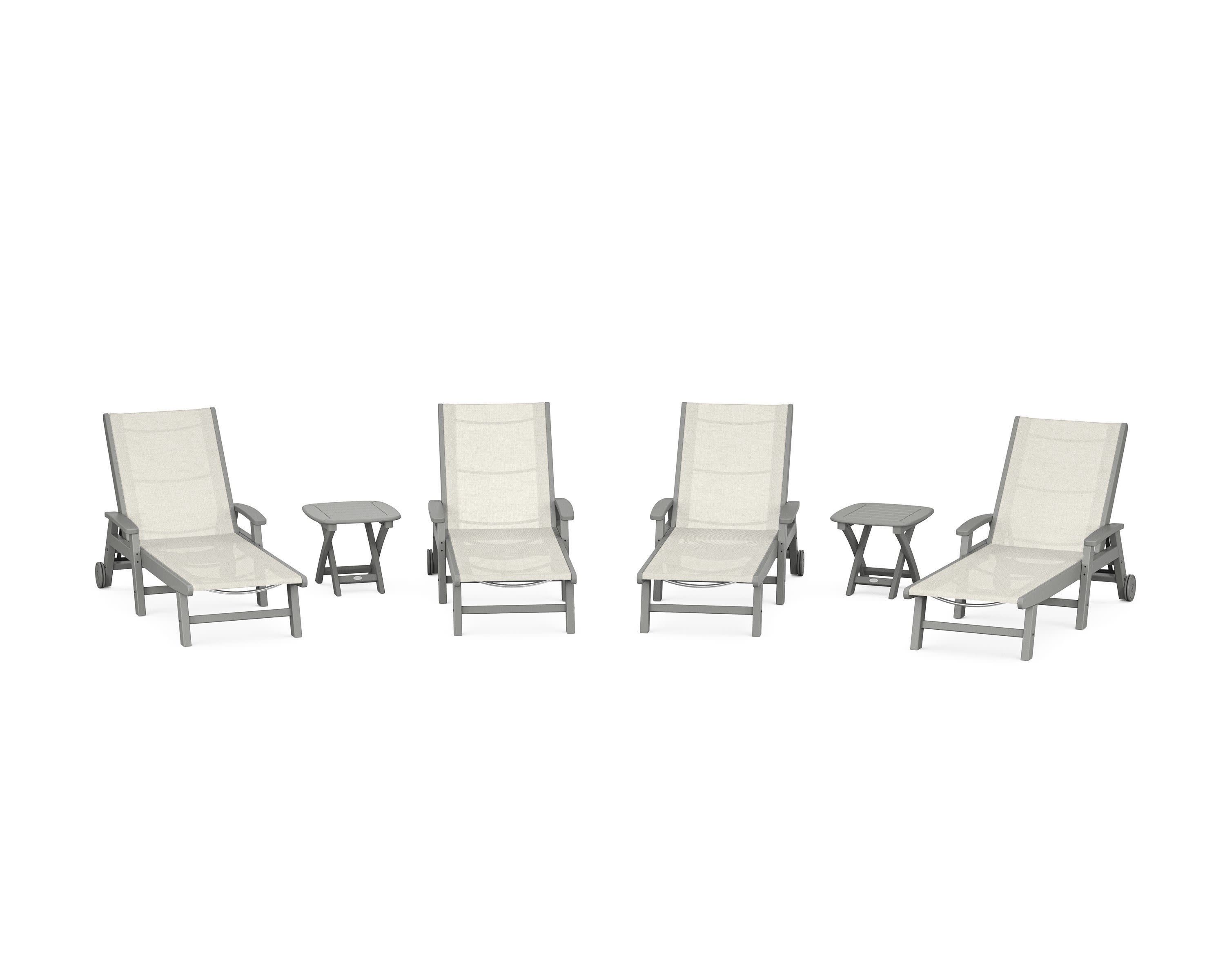 Coastal Chaise 6-Piece Set with Wheels in Slate Grey / Parchment Sling
