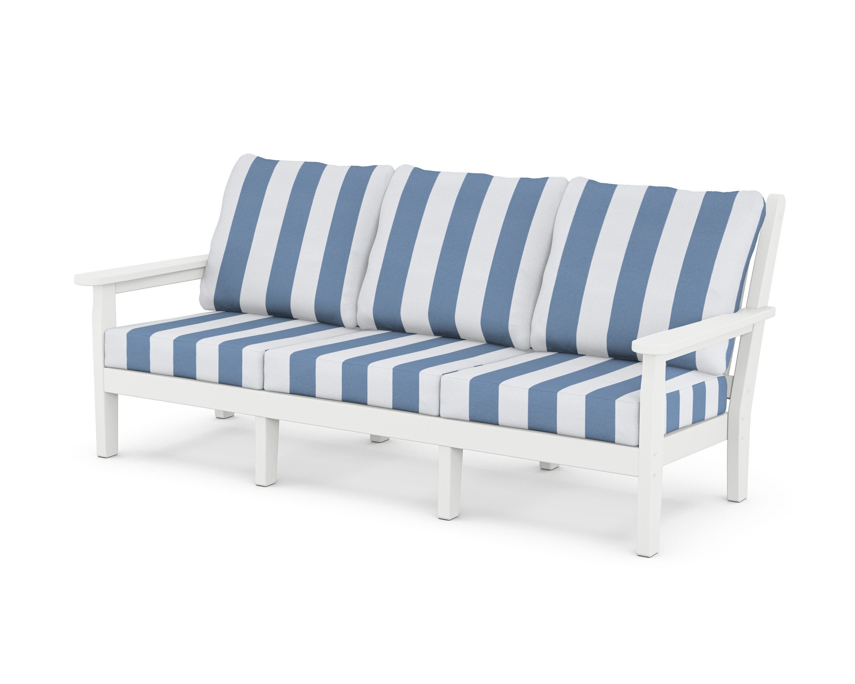 Chippendale Deep Seating Sofa in White / Cabana Stripe Sky Blue
