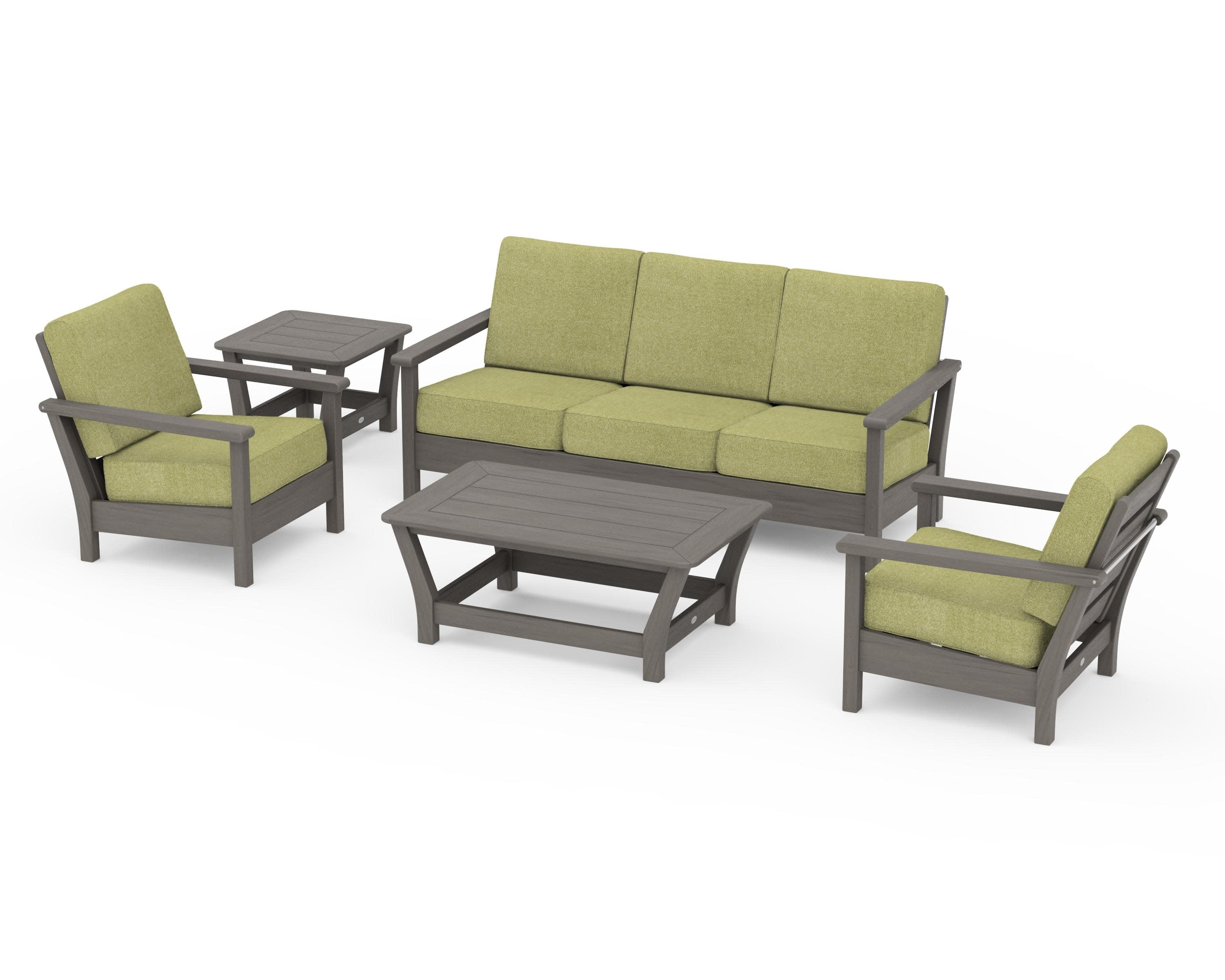 Harbour 5-Piece Deep Seating Set in Driftwood / Chartreuse Boucle