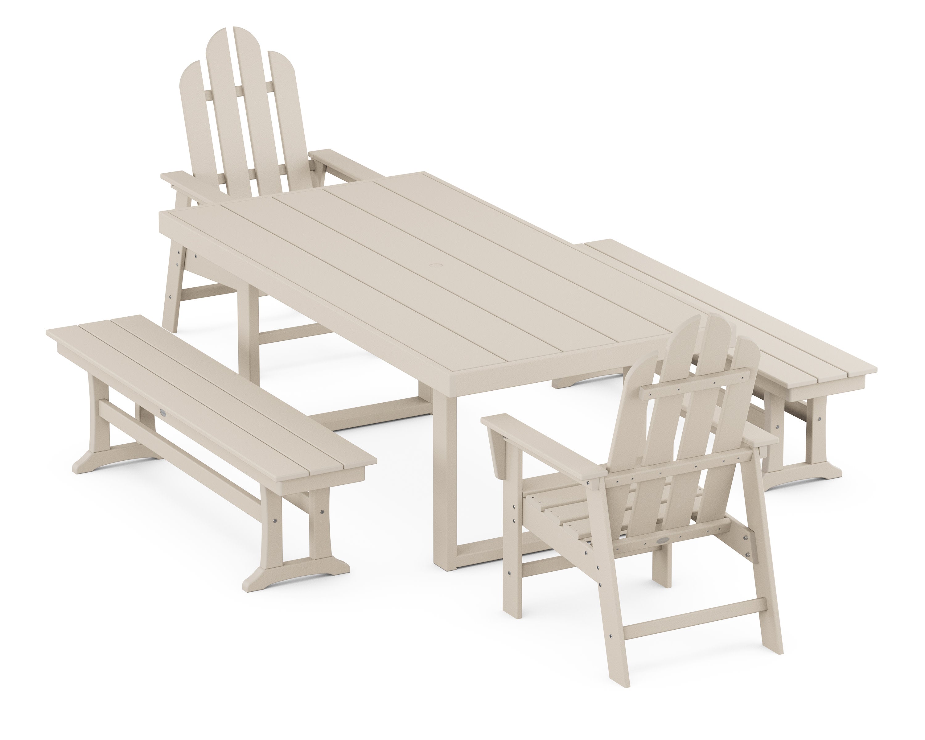 Long Island 5-Piece Dining Set with Benches in Sand