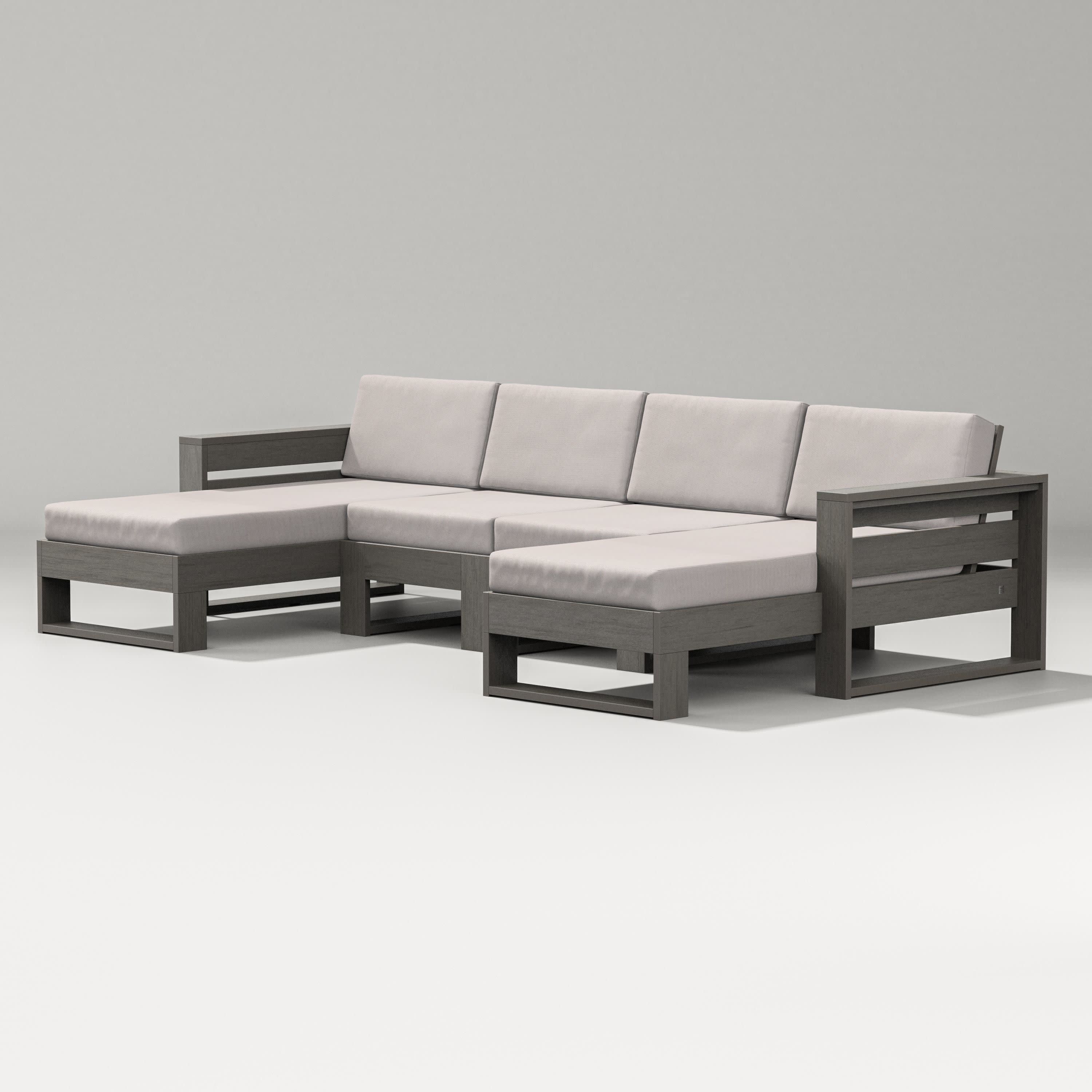 Latitude Double Chaise Sectional in Driftwood / Dune Burlap