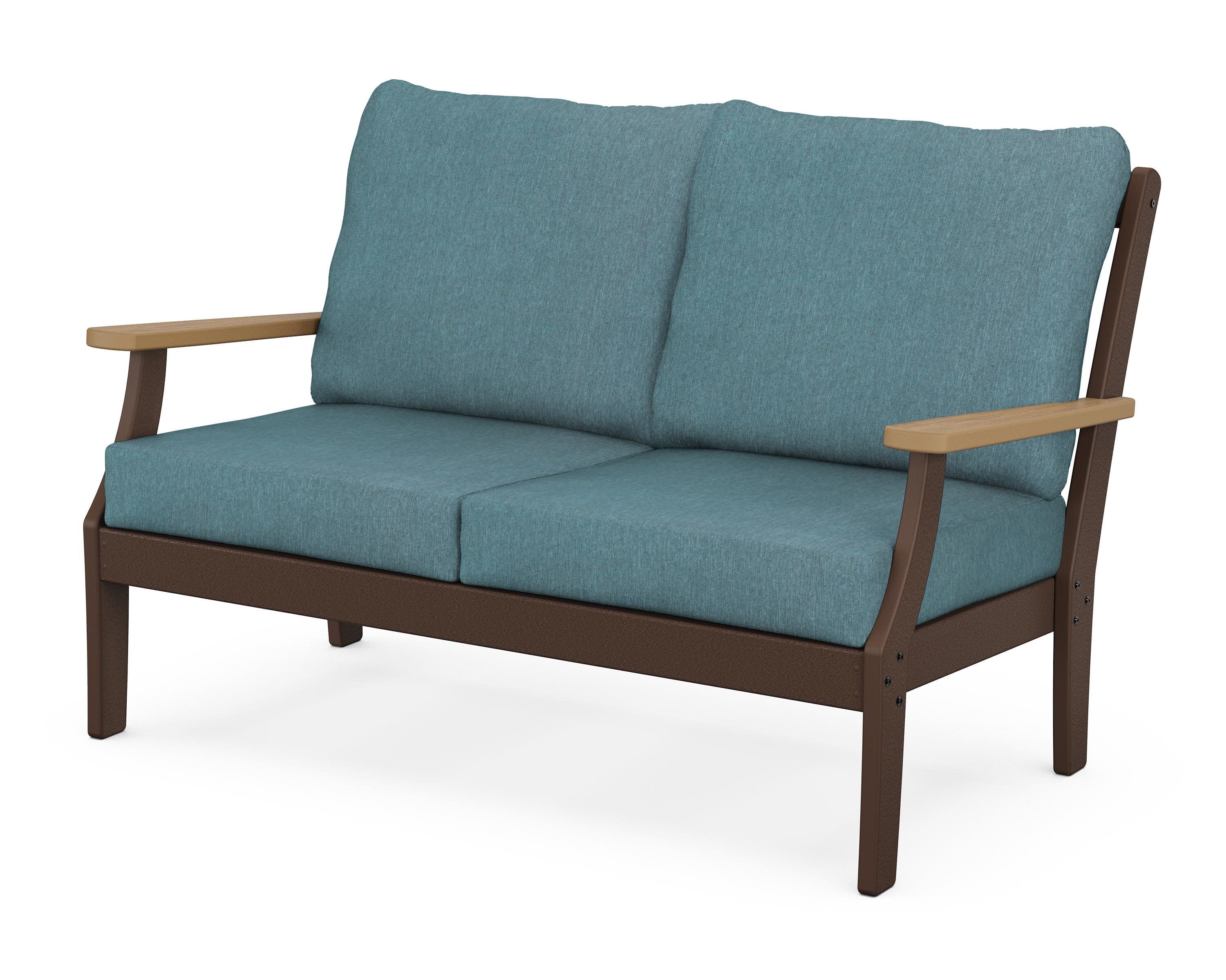 Braxton Deep Seating Loveseat in Mahogany / Natural / Ocean Teal
