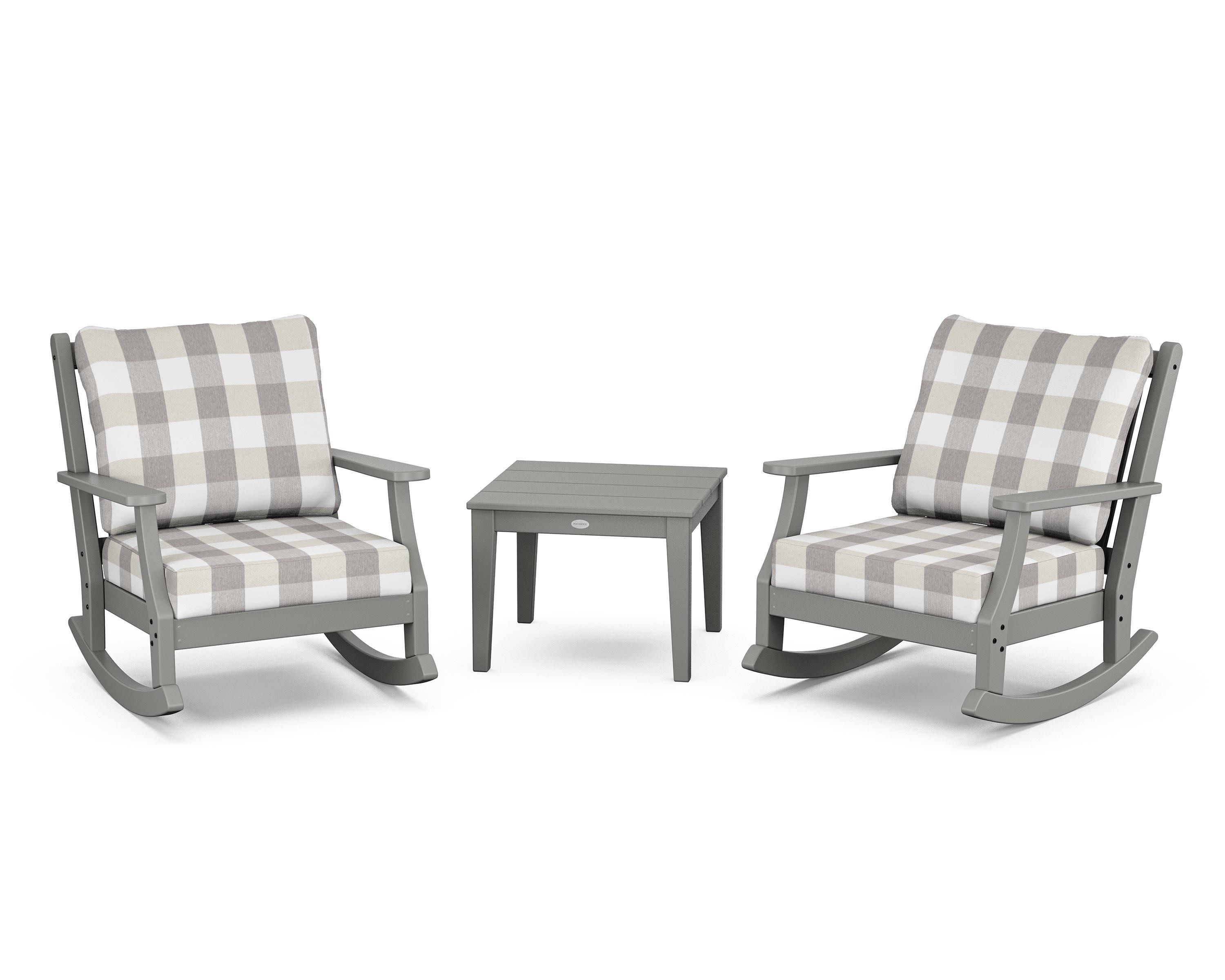 Wovendale 3-Piece Deep Seating Rocker Set in Slate Grey / Buffalo Plaid Grey Mist