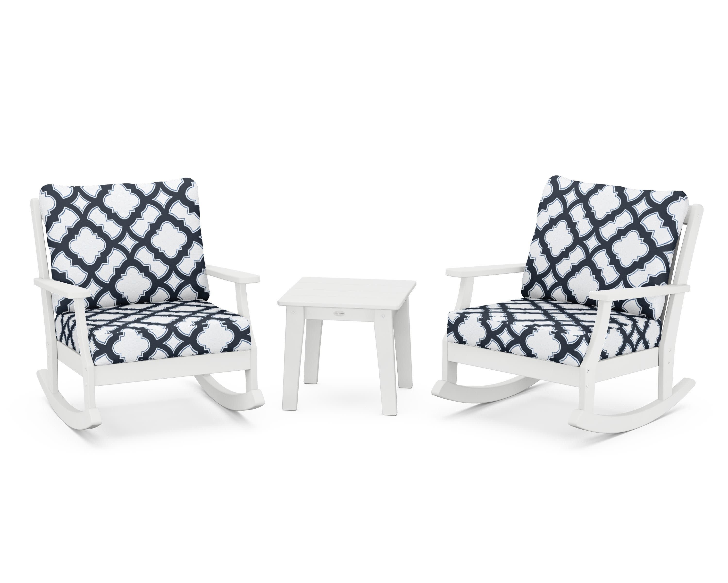 Braxton 3-Piece Deep Seating Rocker Set in White / Trellis Marine Indigo
