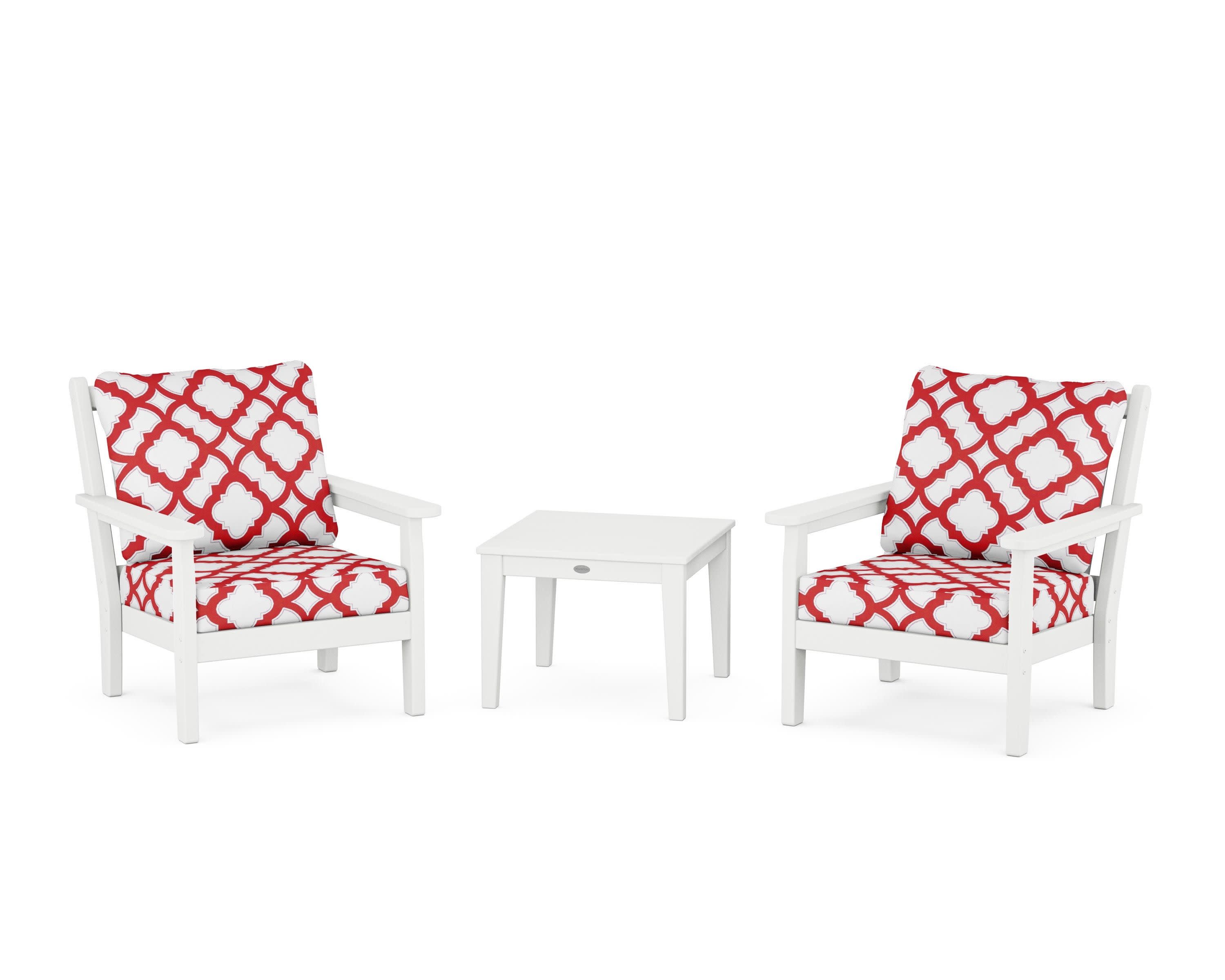 Chippendale 3-Piece Deep Seating Set in White / Trellis Crimson