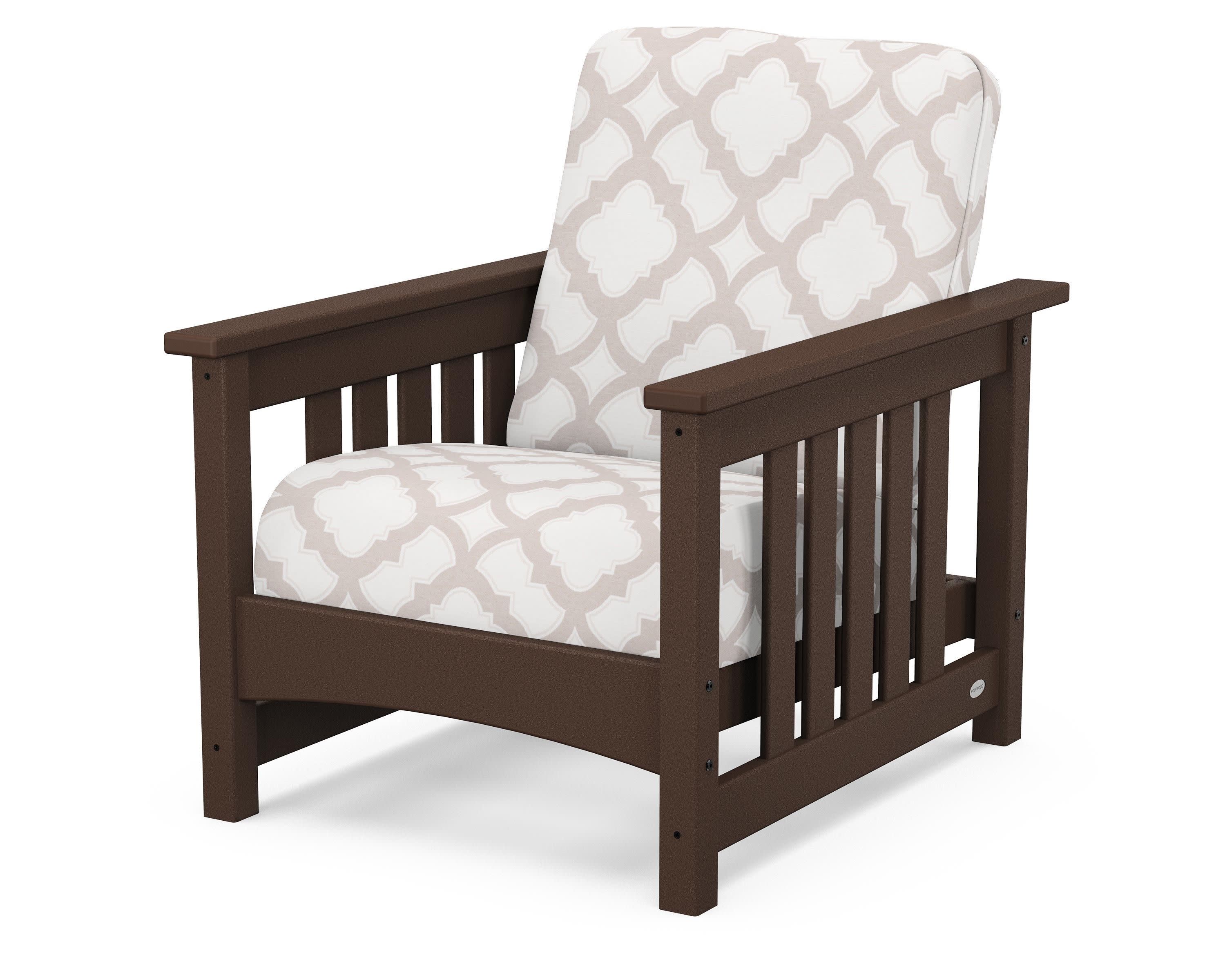 Club Mission Chair in Mahogany / Trellis Dune Burlap