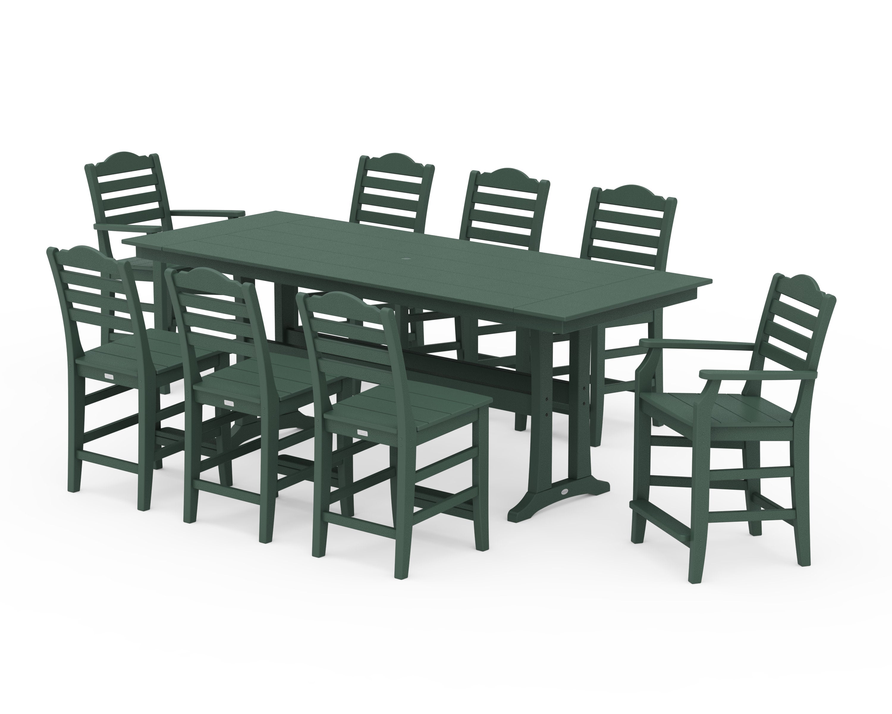 Savannah 9-Piece Farmhouse Counter Set with Trestle Legs in Green