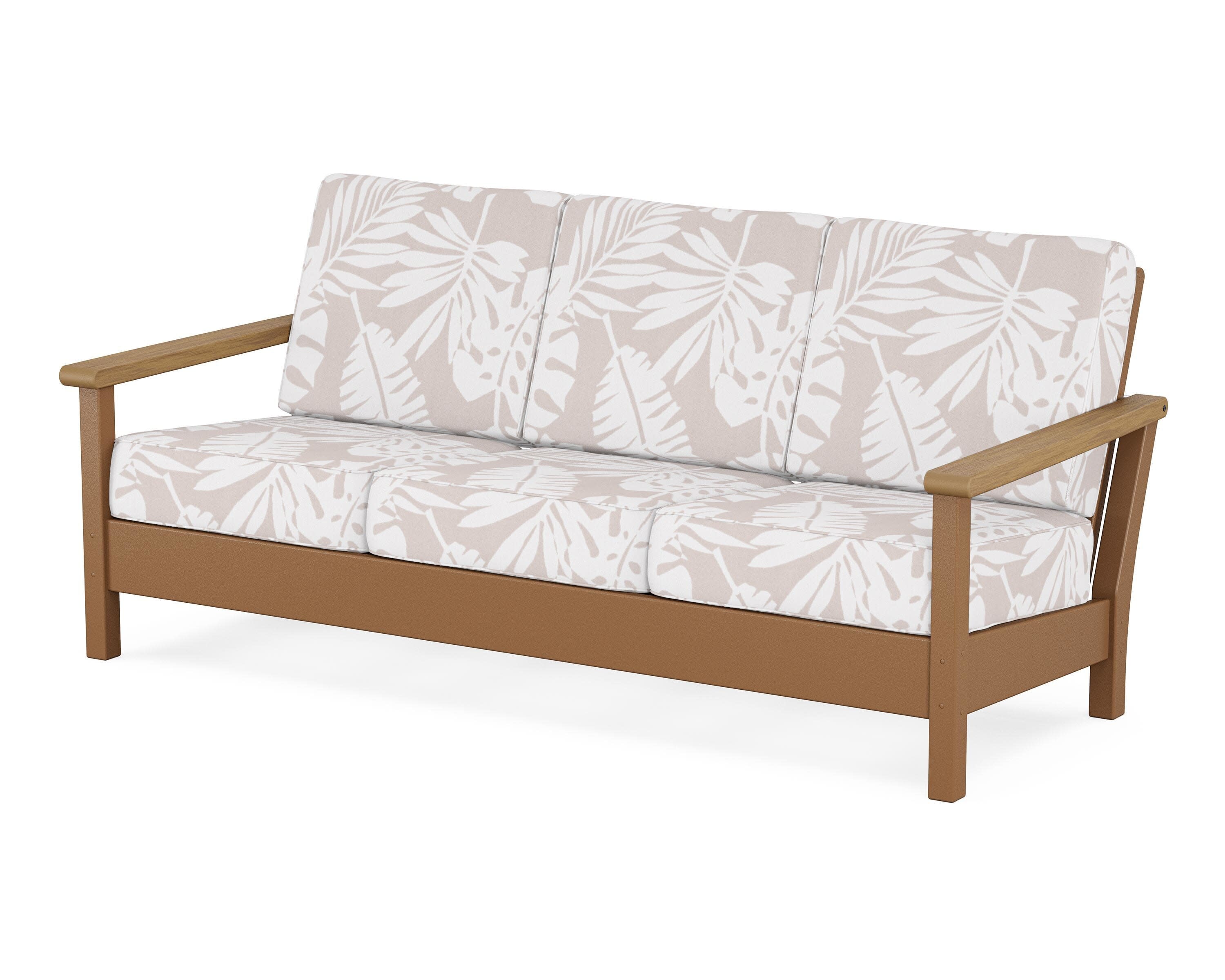 Harbour Deep Seating Sofa in Teak / Natural / Leaf Dune Burlap