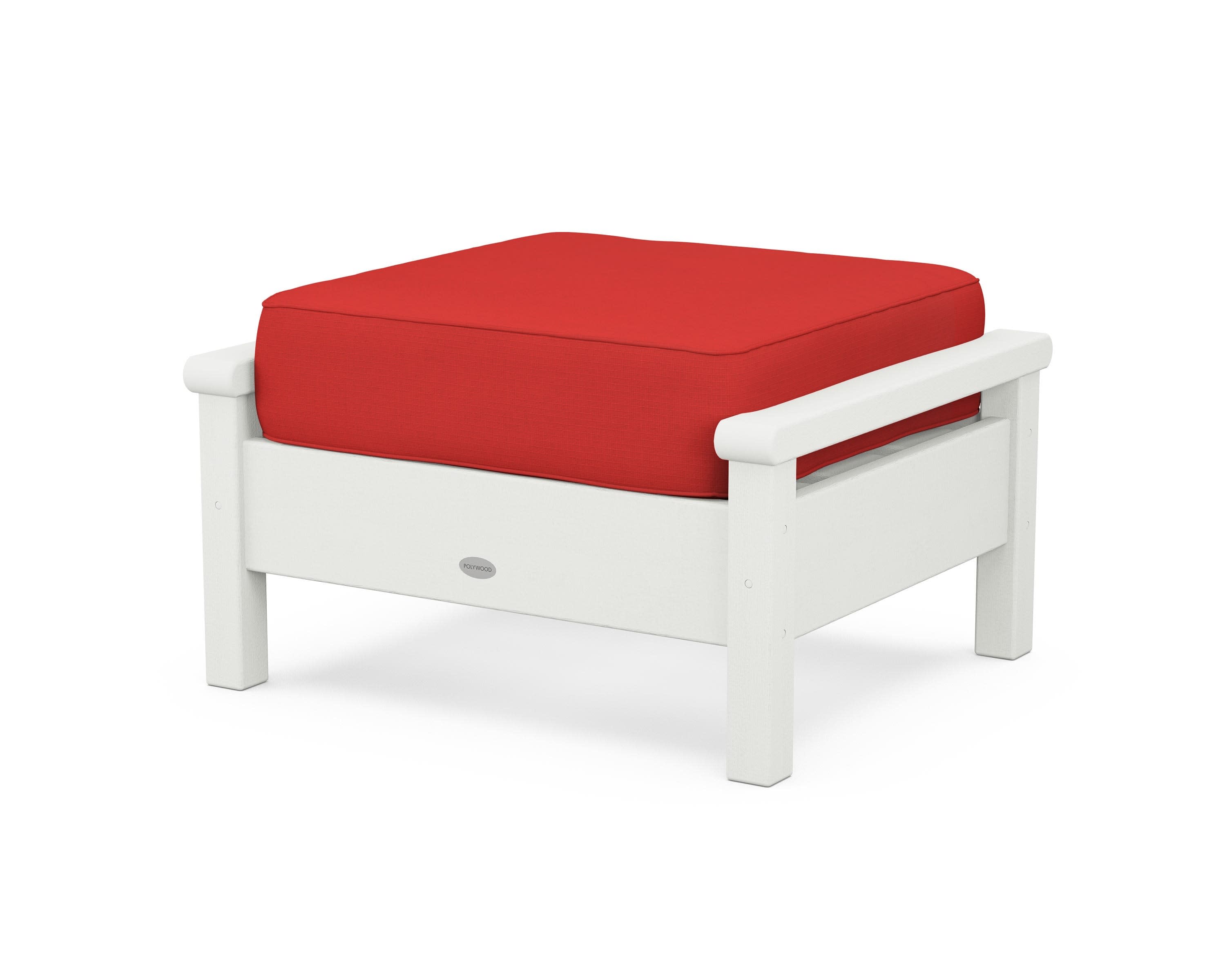 Harbour Deep Seating Ottoman in Vintage White / Crimson Linen