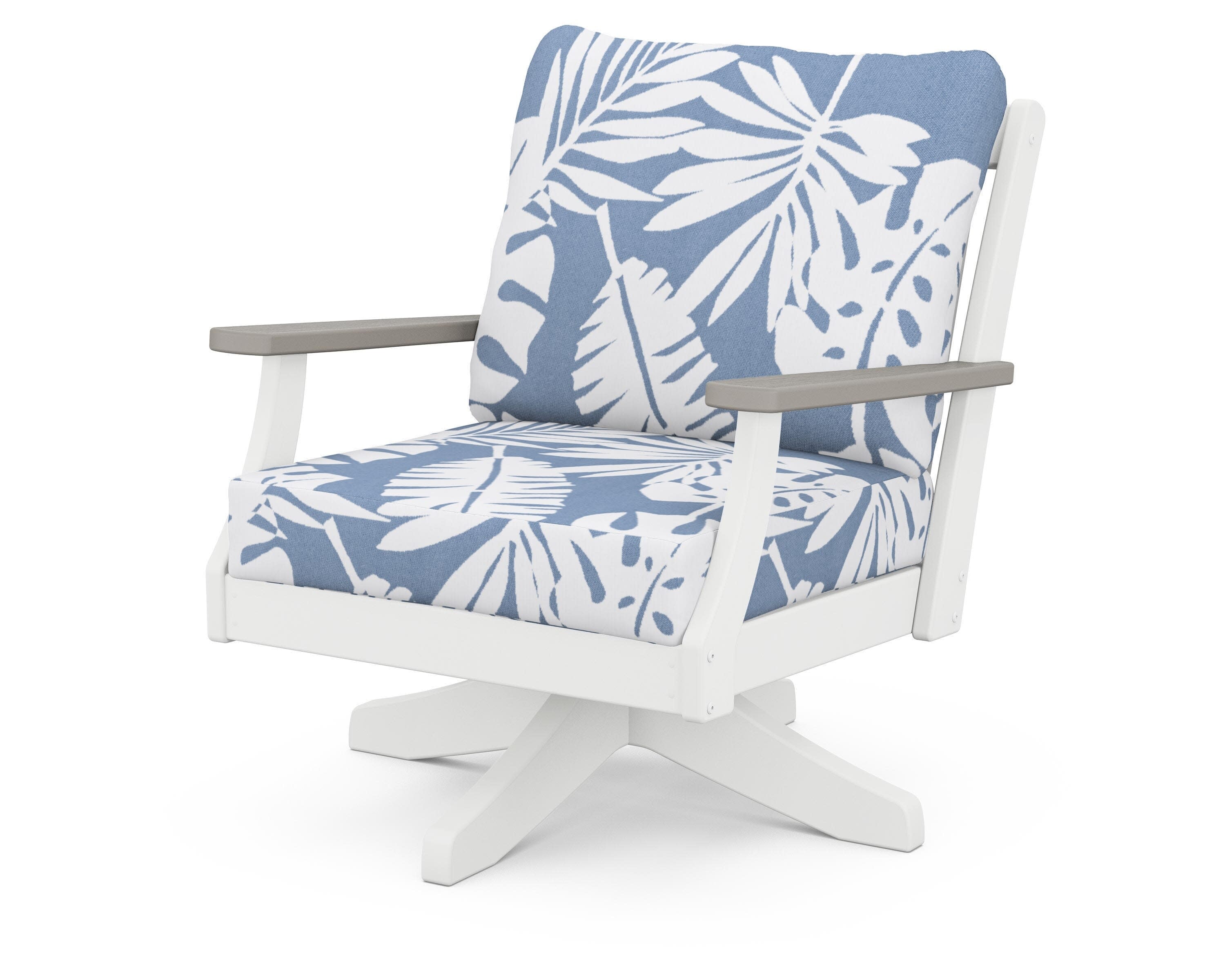 Braxton Deep Seating Swivel Chair in White / Driftwood / Leaf Sky Blue