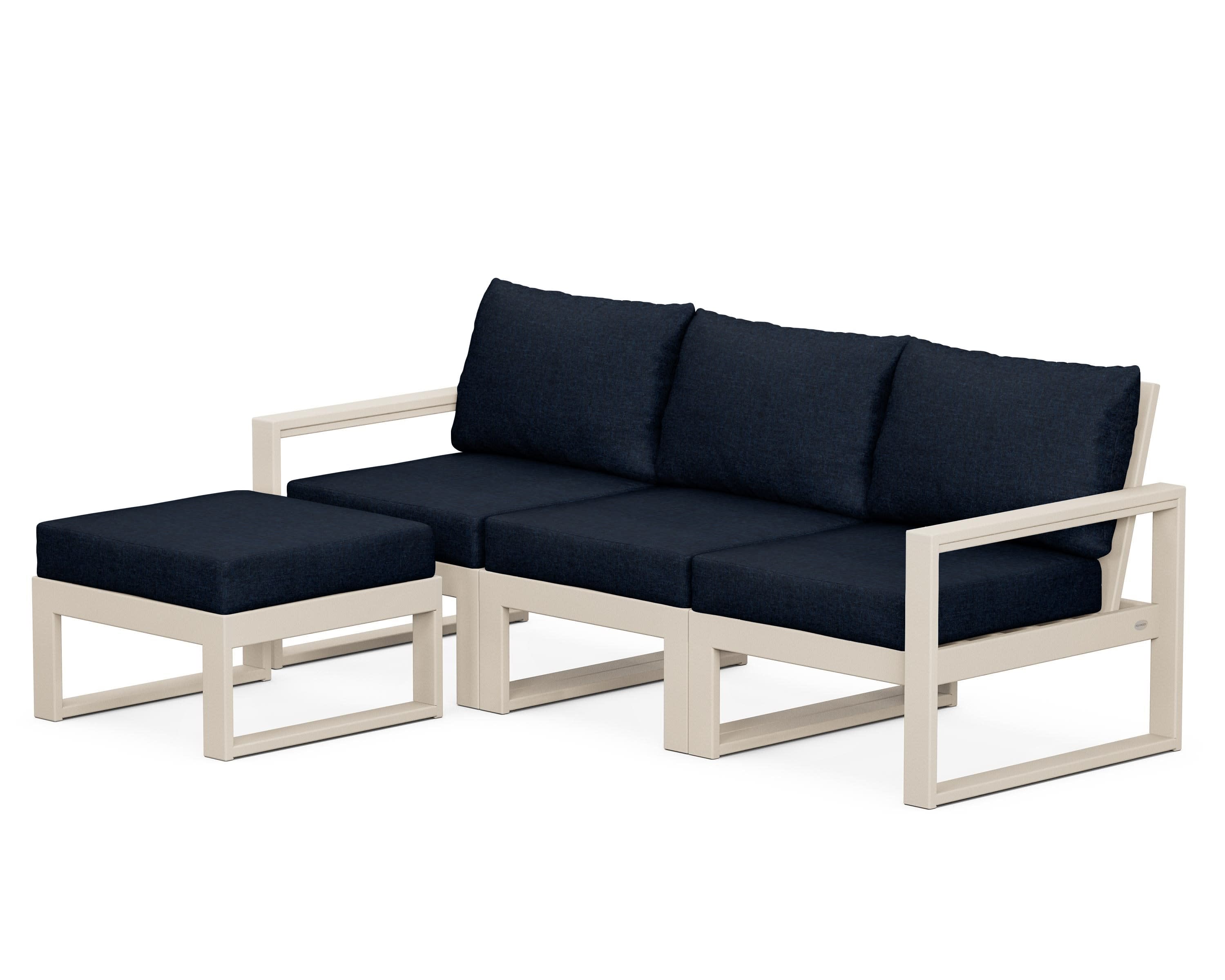 EDGE 4-Piece Modular Deep Seating Set with Ottoman in Sand / Marine Indigo