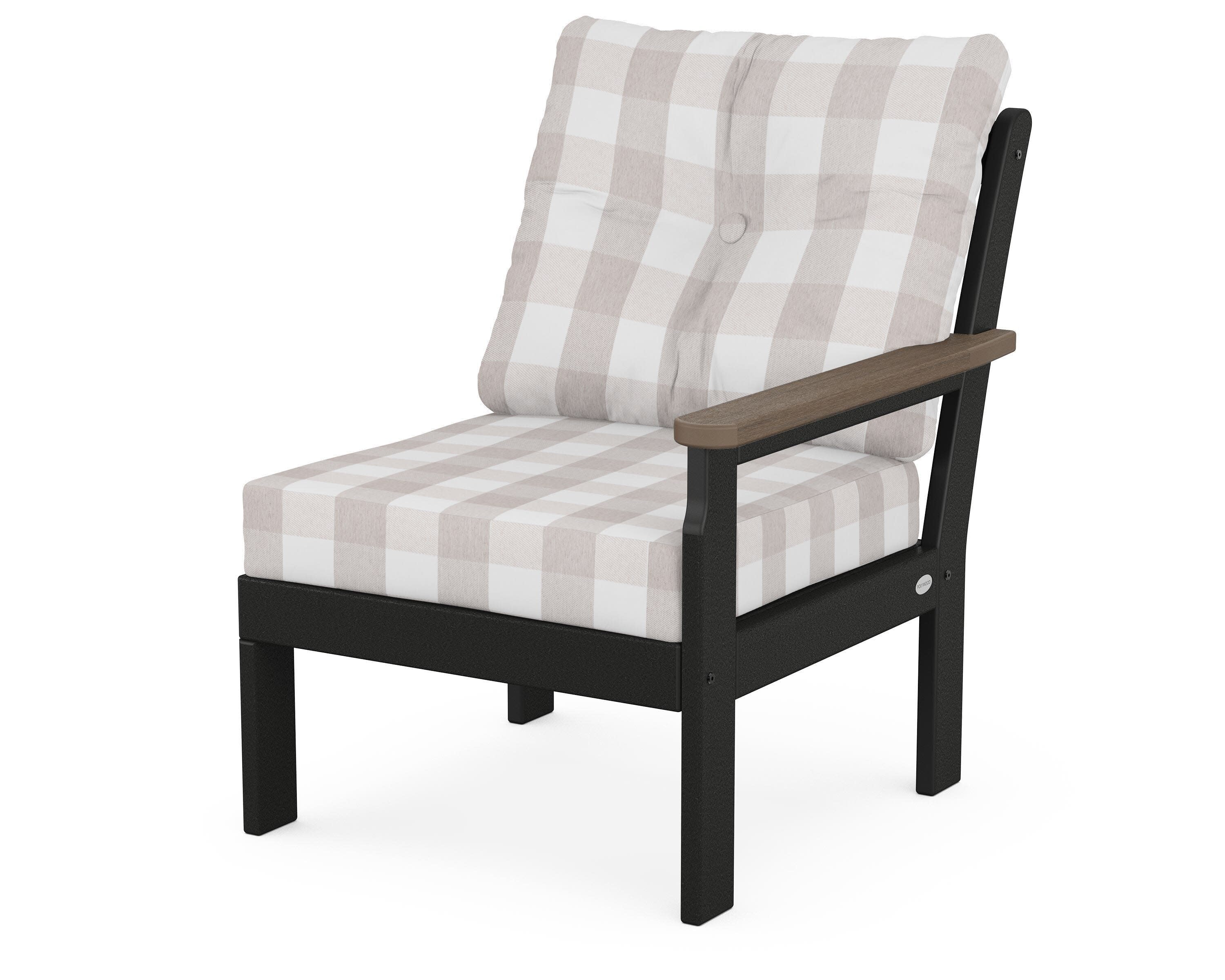 Vineyard Modular Right Arm Chair in Black / Kona / Buffalo Plaid Dune Burlap