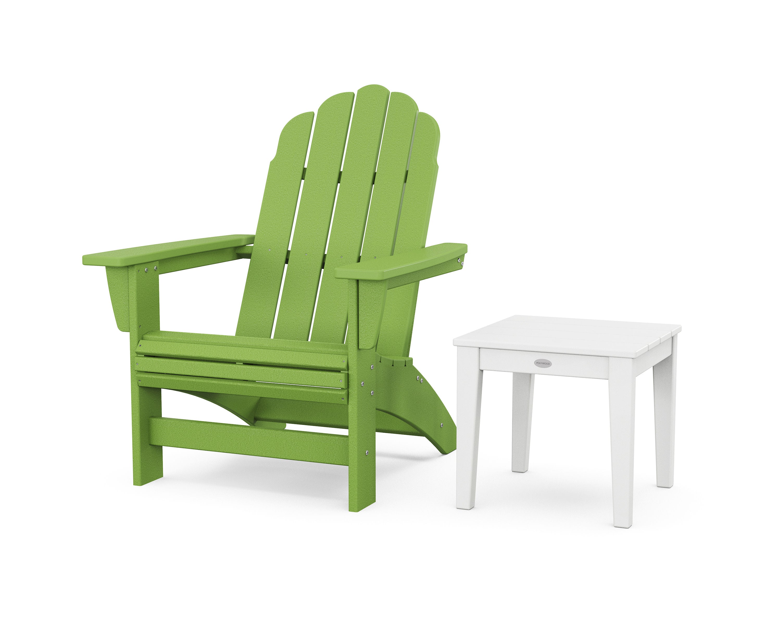 Vineyard Grand Adirondack Chair with Side Table in Lime / White