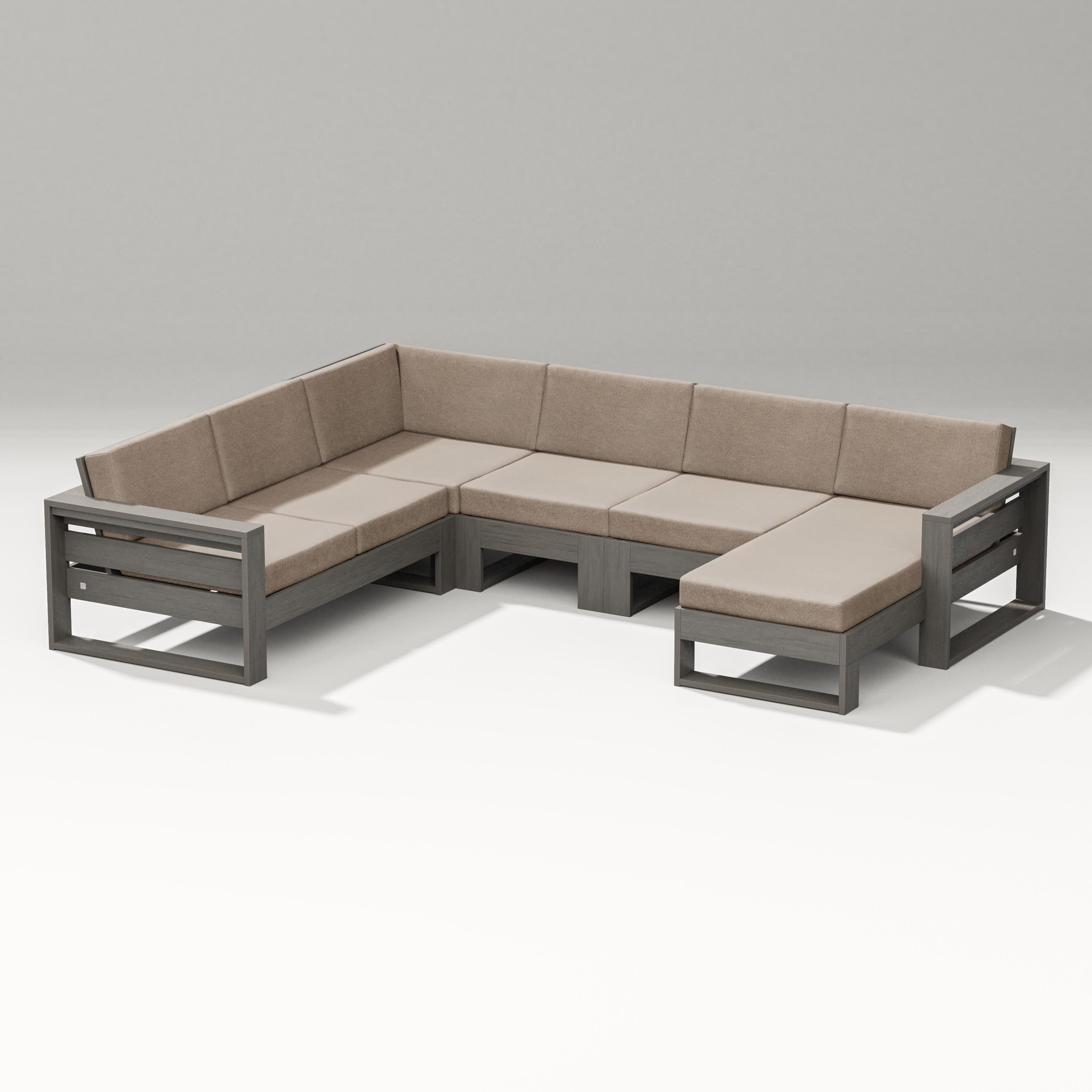 Latitude Corner Sectional with Right Chaise in Driftwood / Spiced Burlap
