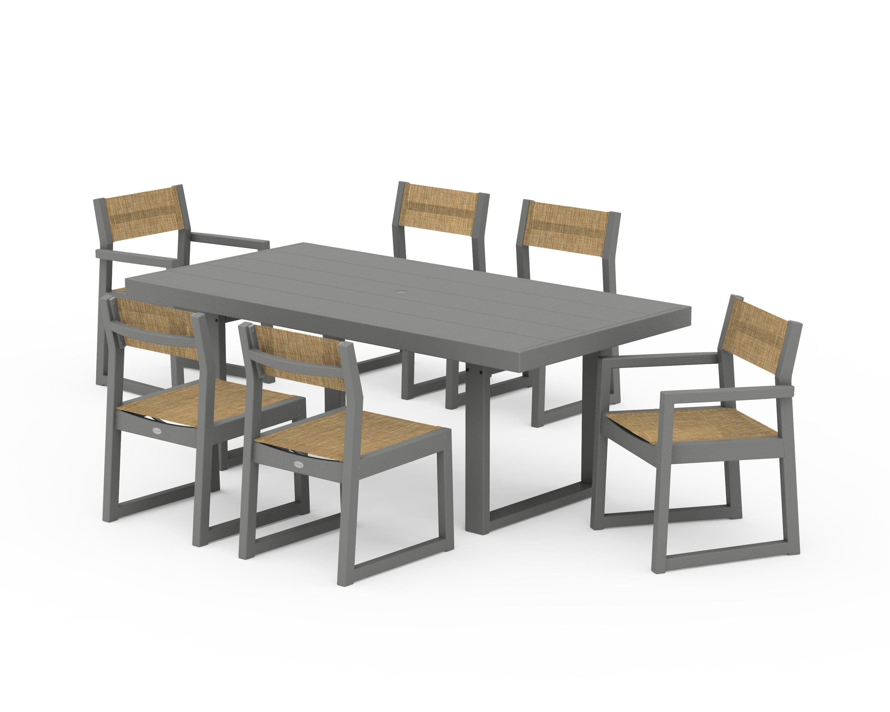 EDGE Sling 7-Piece Dining Set in Slate Grey / Burlap Sling