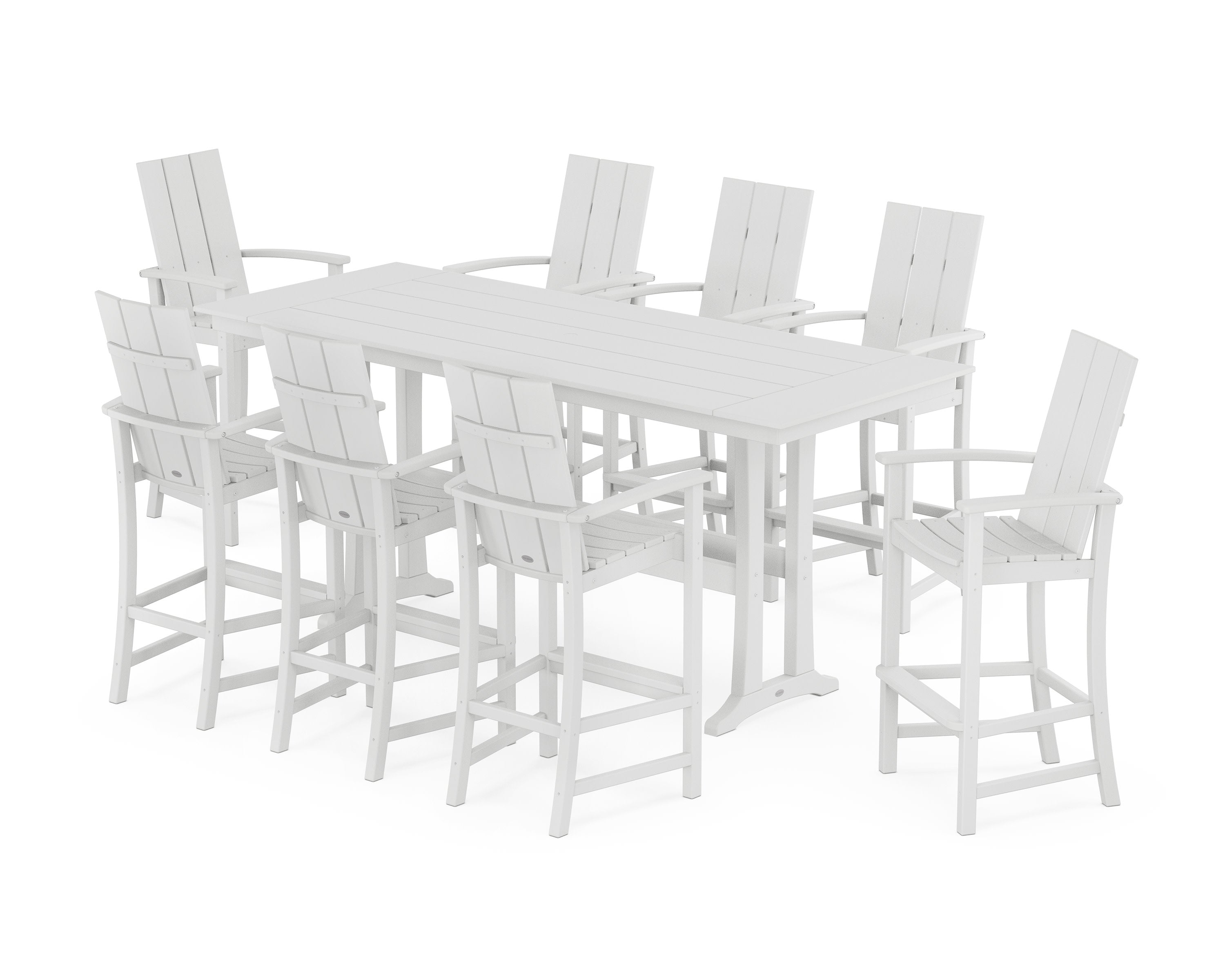 Modern Adirondack 9-Piece Farmhouse Bar Set with Trestle Legs in White