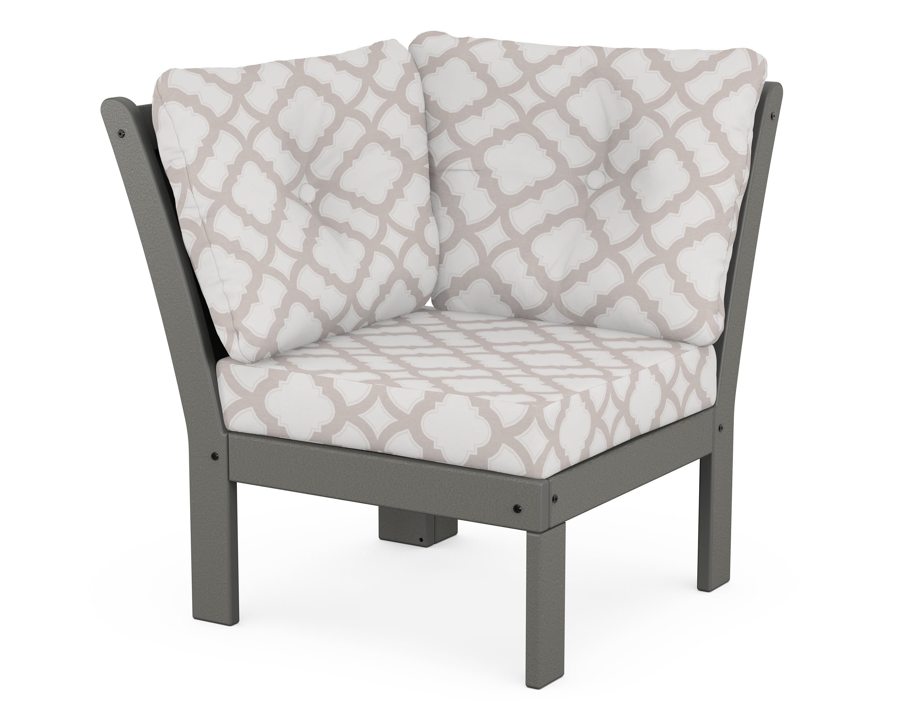 Vineyard Modular Corner Chair in Slate Grey / Trellis Dune Burlap