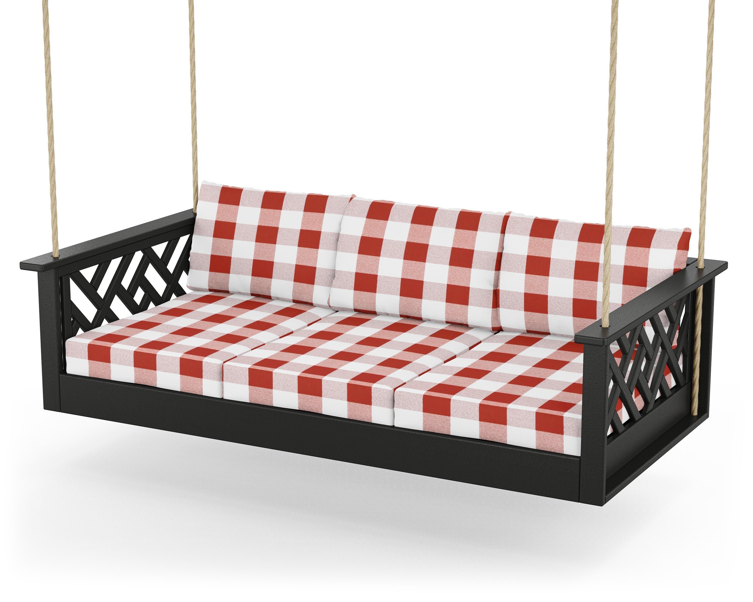 Chippendale Daybed Swing in Black / Buffalo Plaid Crimson