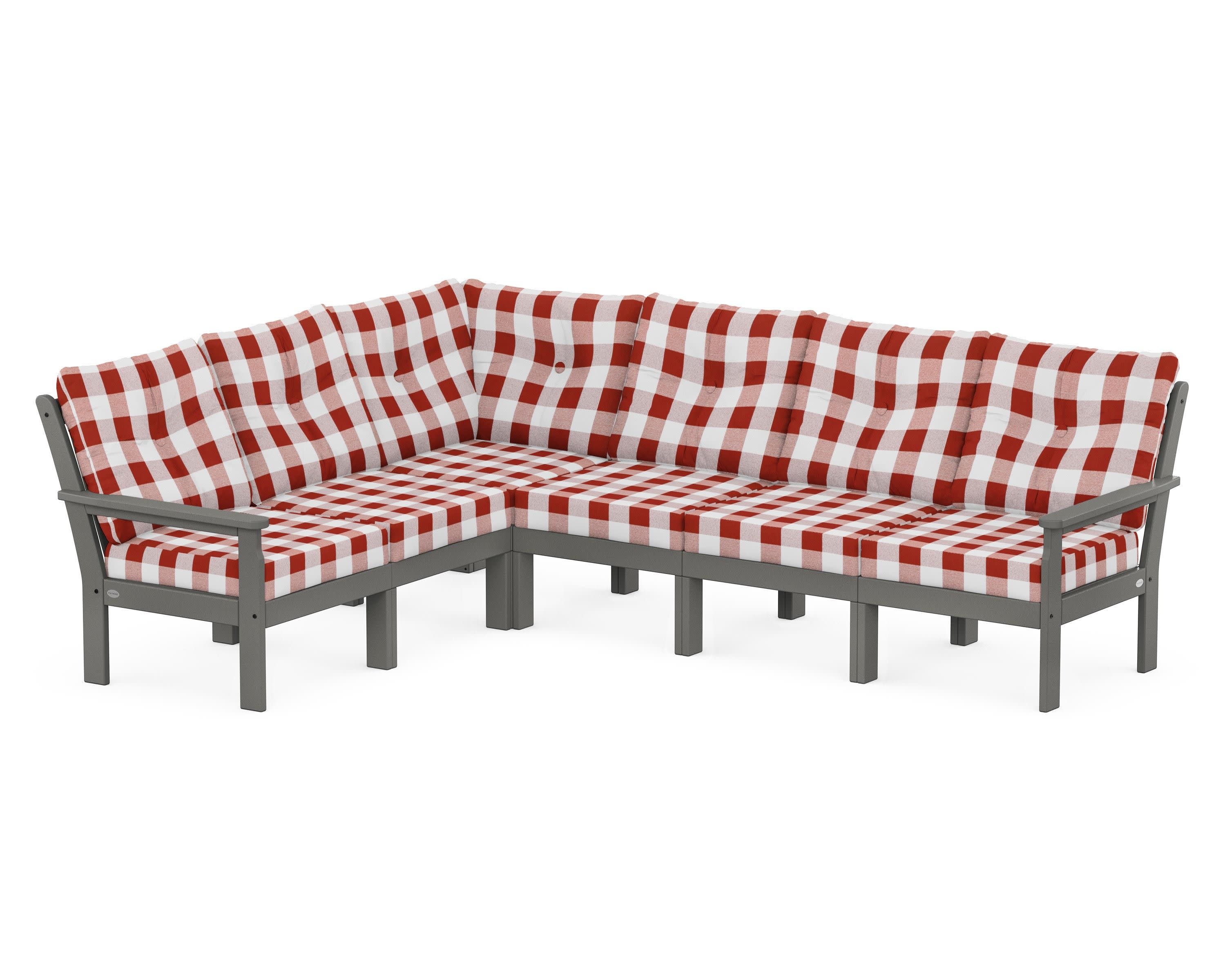 Vineyard 6-Piece Sectional in Slate Grey / Buffalo Plaid Crimson