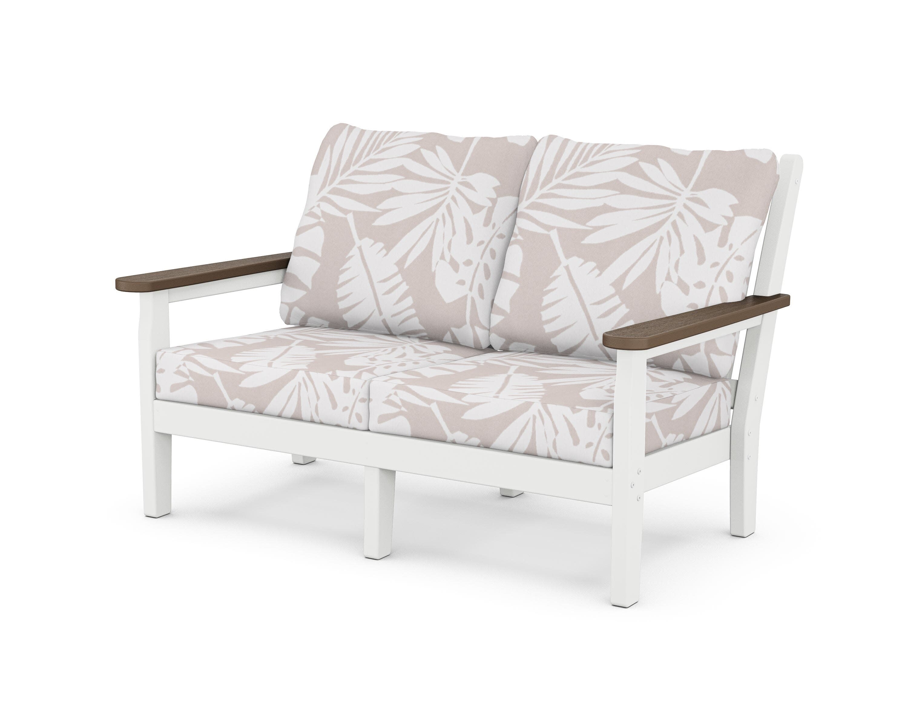 Chippendale Deep Seating Loveseat in White / Kona / Leaf Dune Burlap