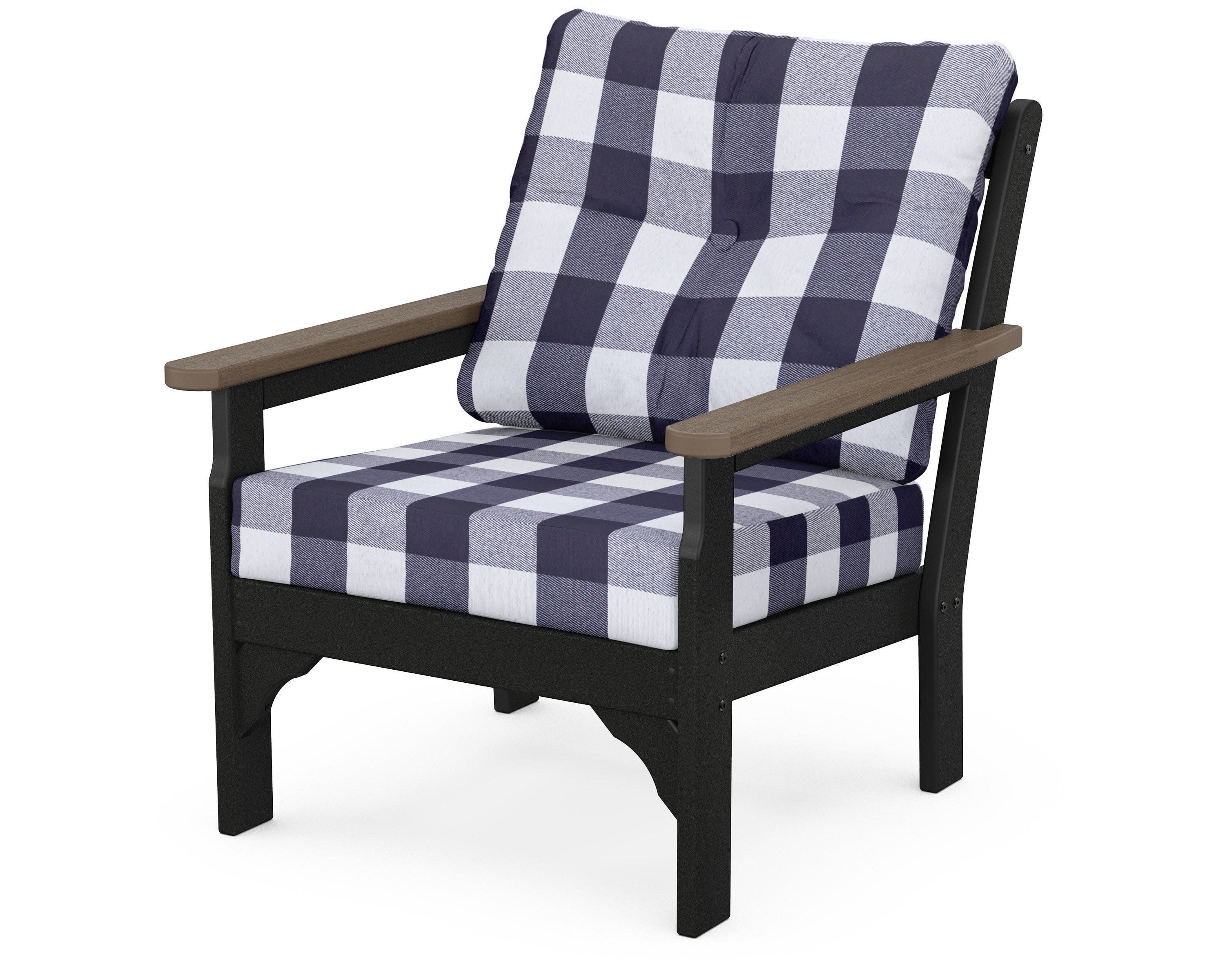 Vineyard Deep Seating Chair in White / Kona / Buffalo Plaid Navy
