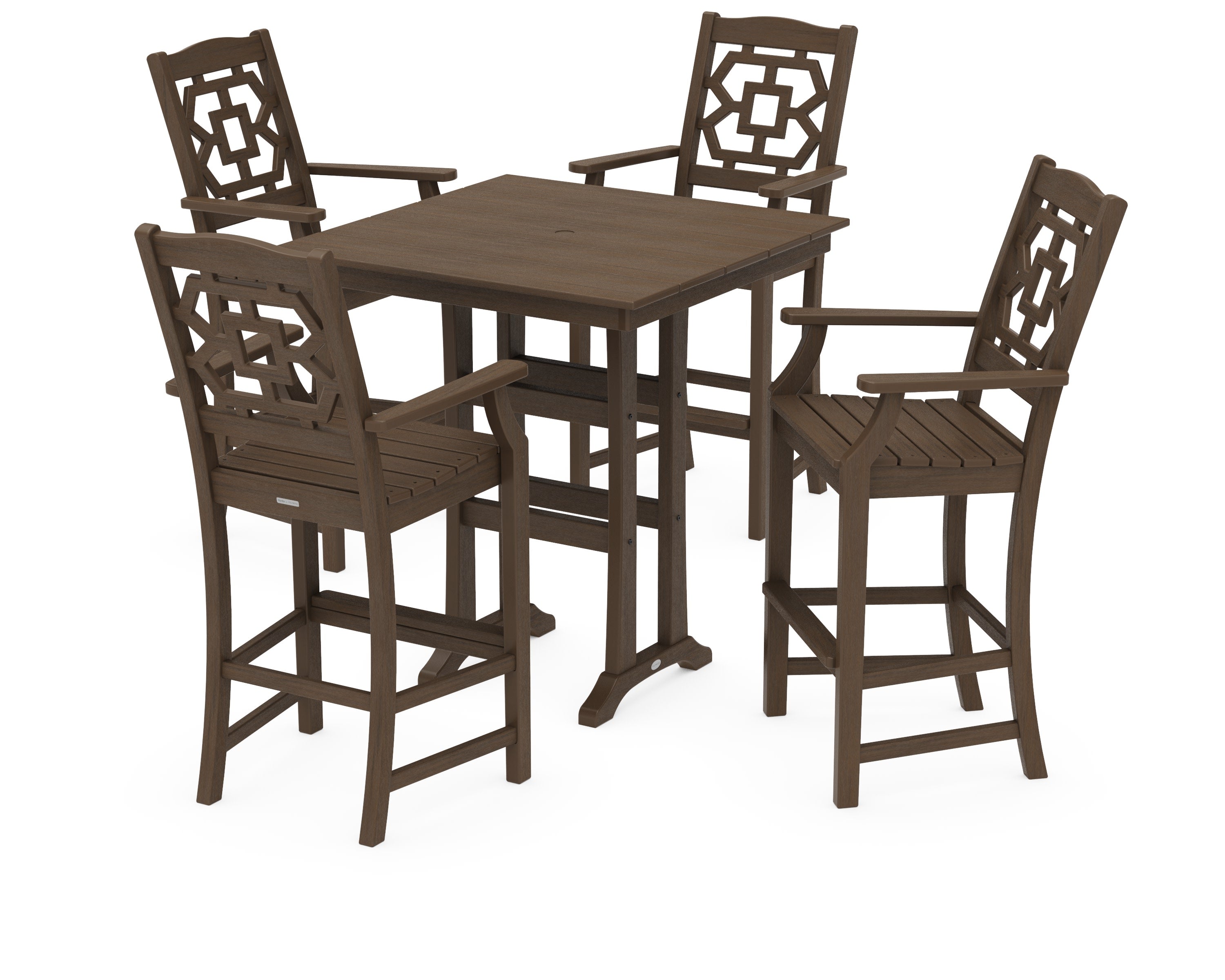 Chinoiserie 5-Piece Farmhouse Bar Set with Trestle Legs in Kona