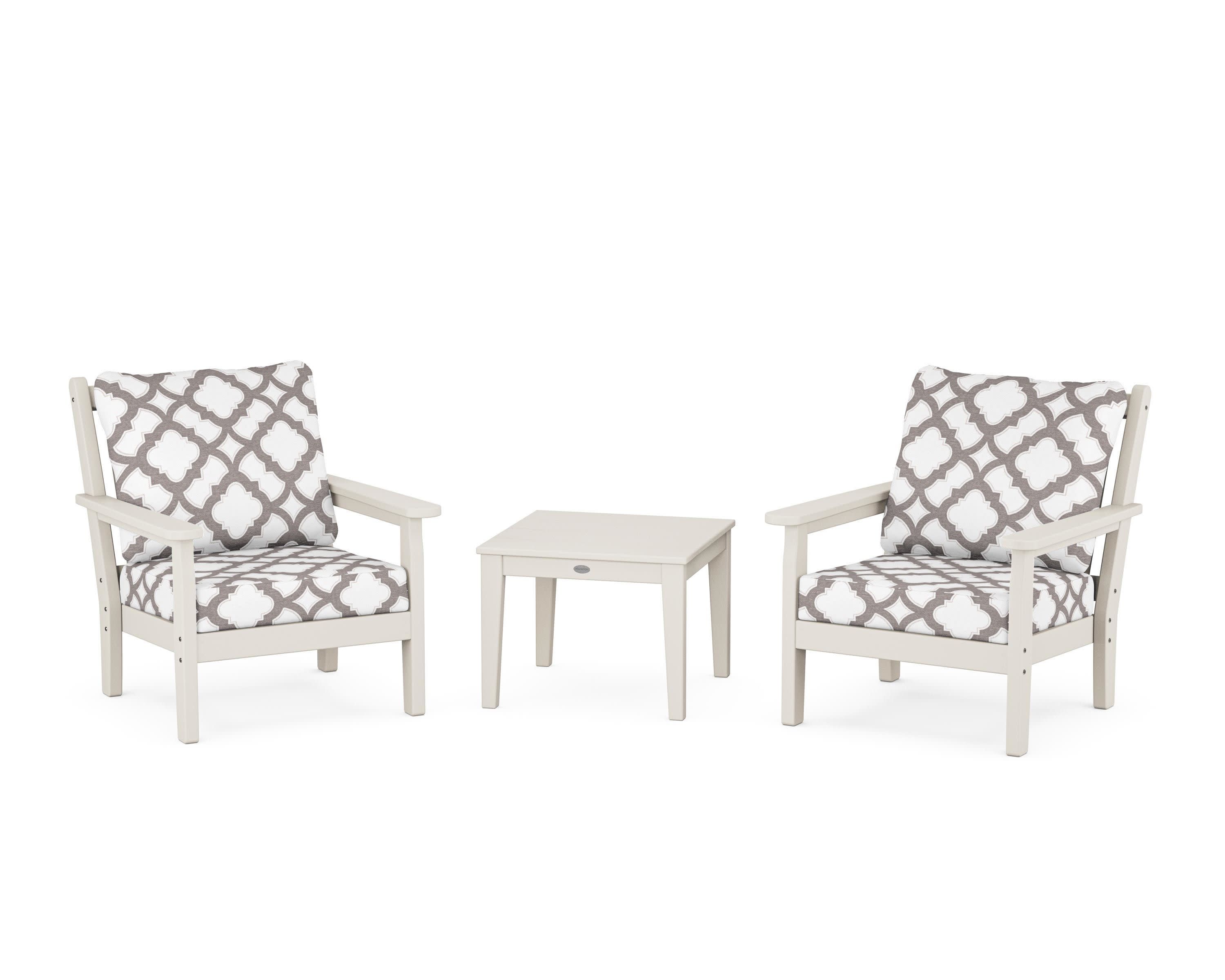 Chippendale 3-Piece Deep Seating Set in Sand / Trellis Grey Mist