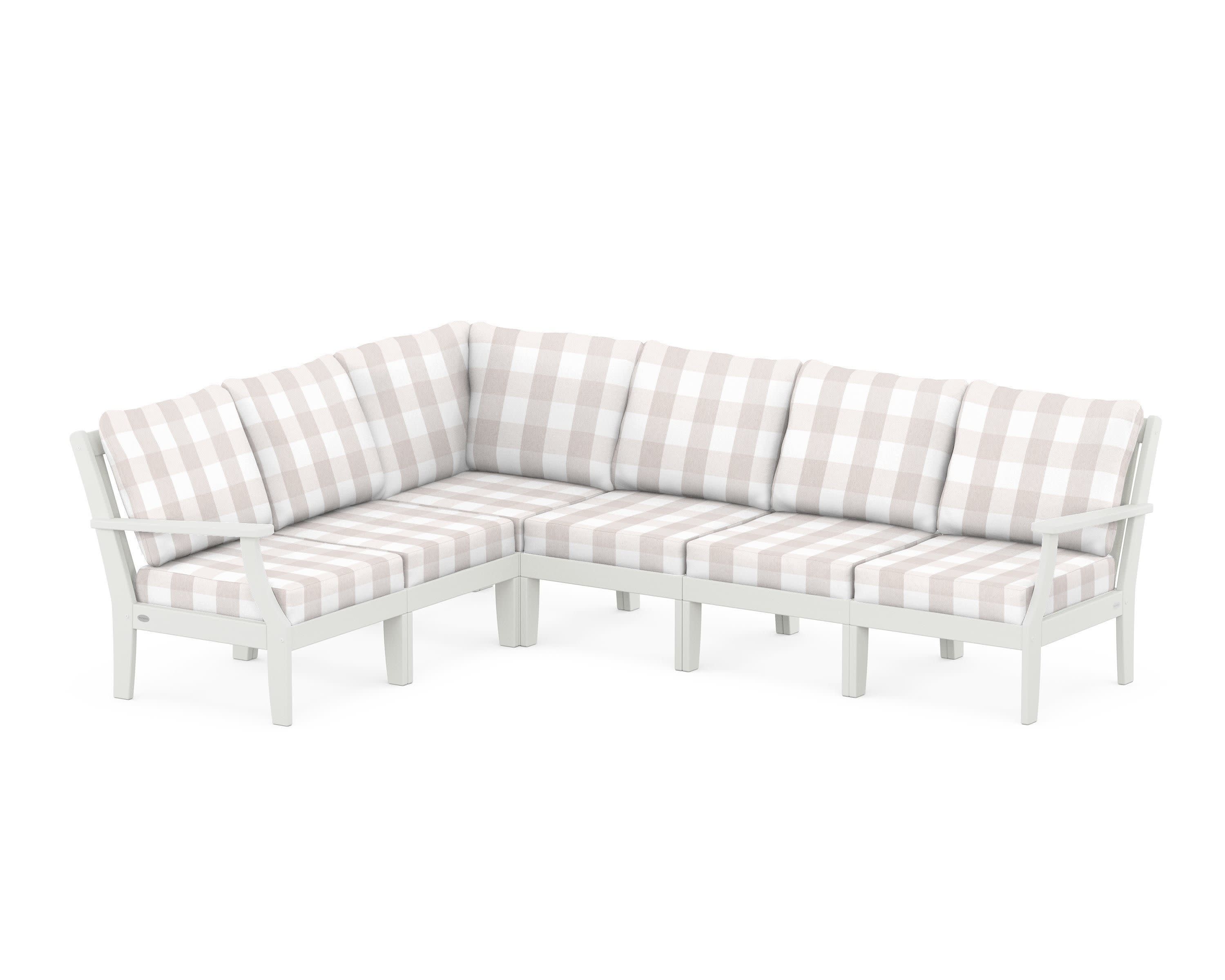 Braxton Modular 6-Piece Deep Seating Set in Vintage White / Buffalo Plaid Dune Burlap