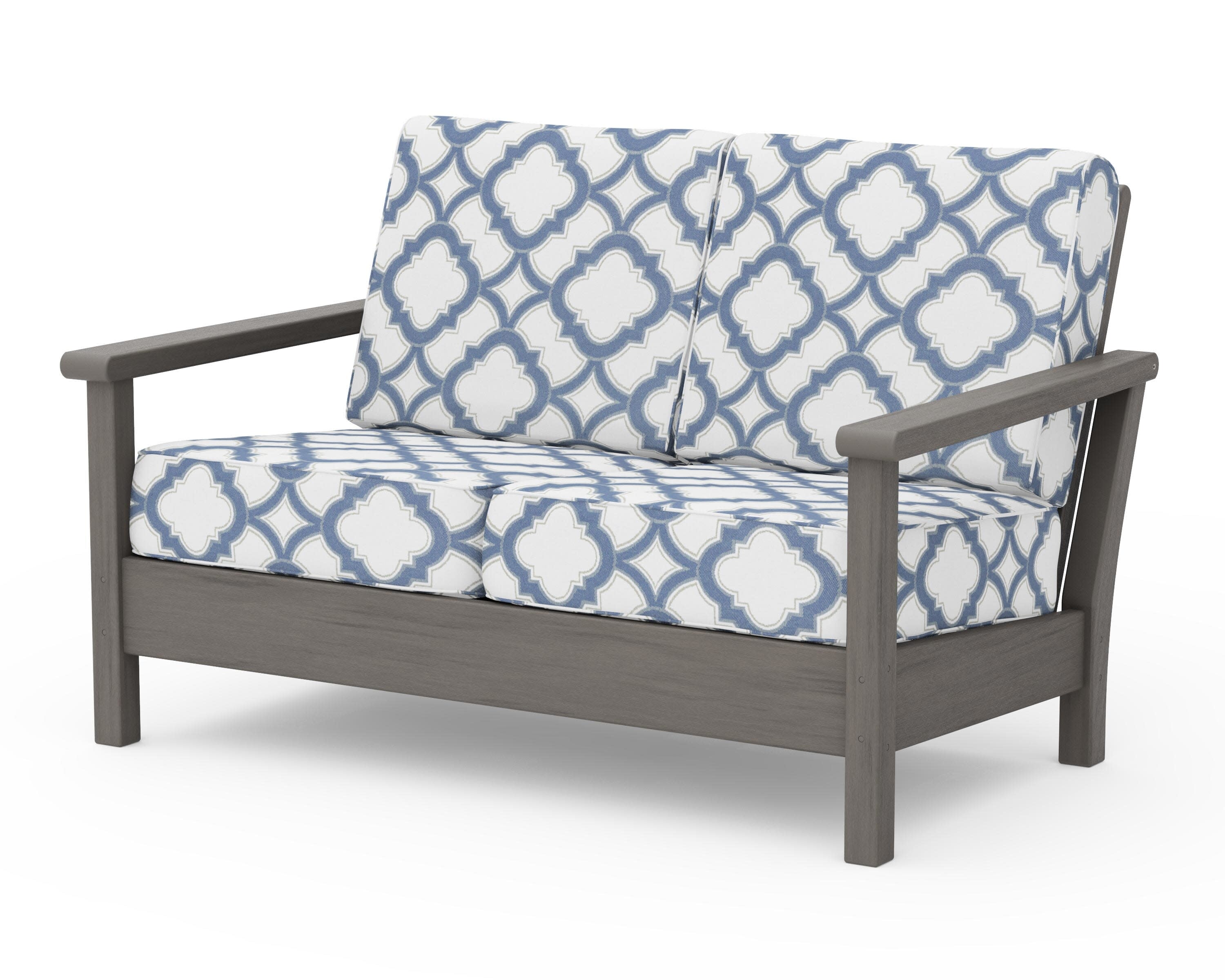 Harbour Deep Seating Loveseat in Driftwood / Trellis Sky Blue