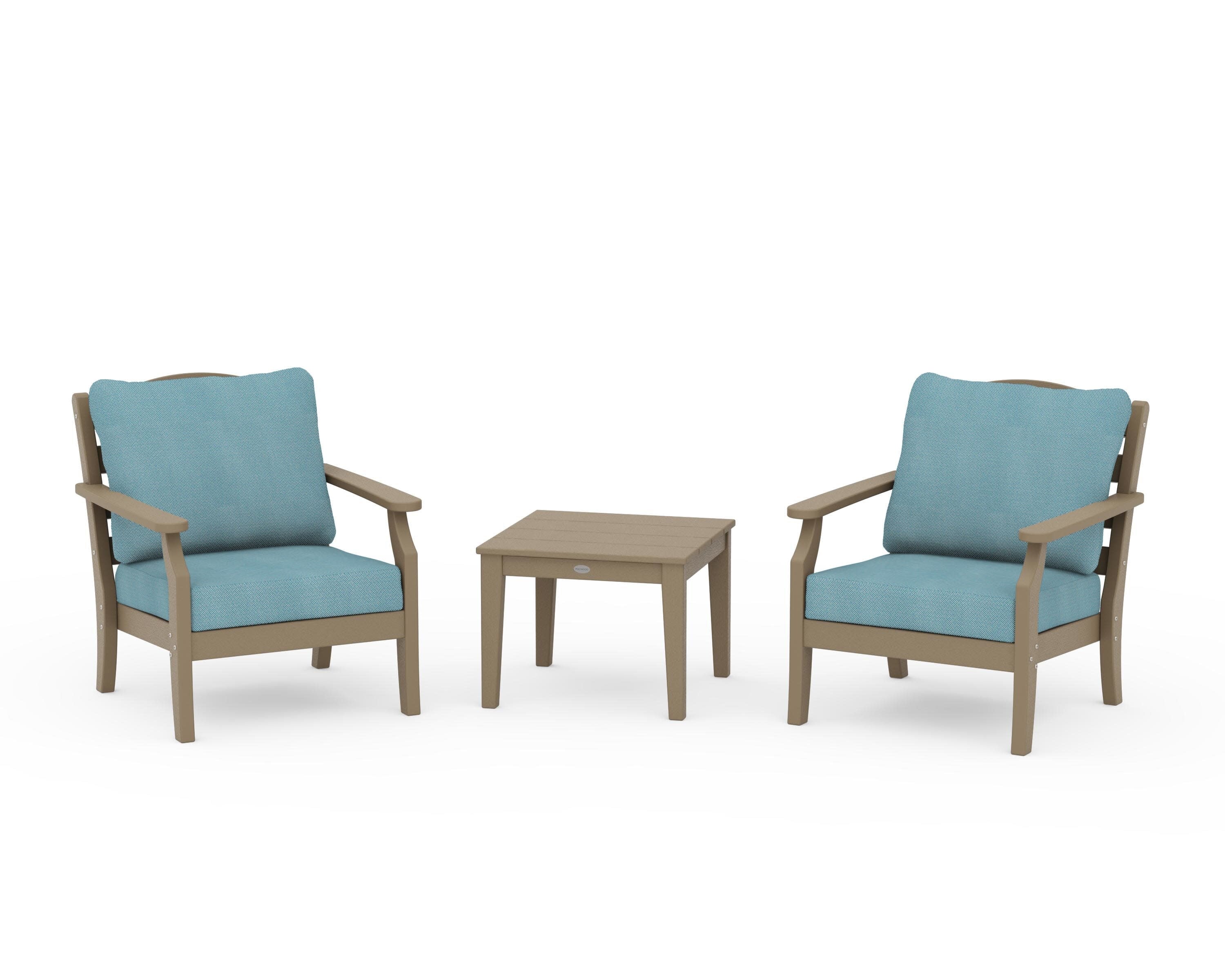 Savannah 3-Piece Deep Seating Set in Vintage Sahara / Lattice Sky Blue