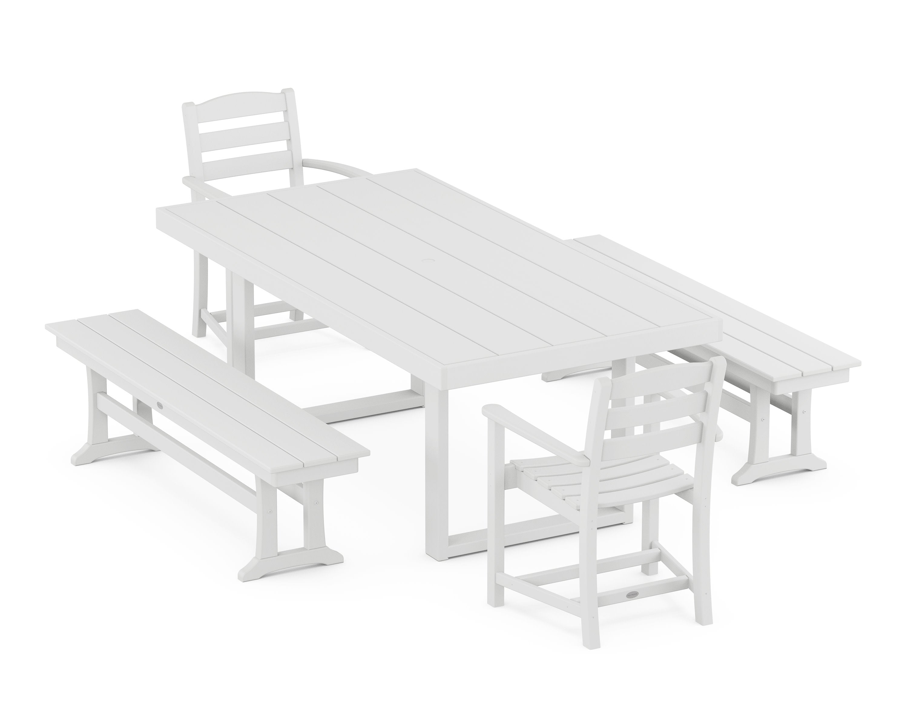 La Casa Caf 5-Piece Dining Set with Benches in White