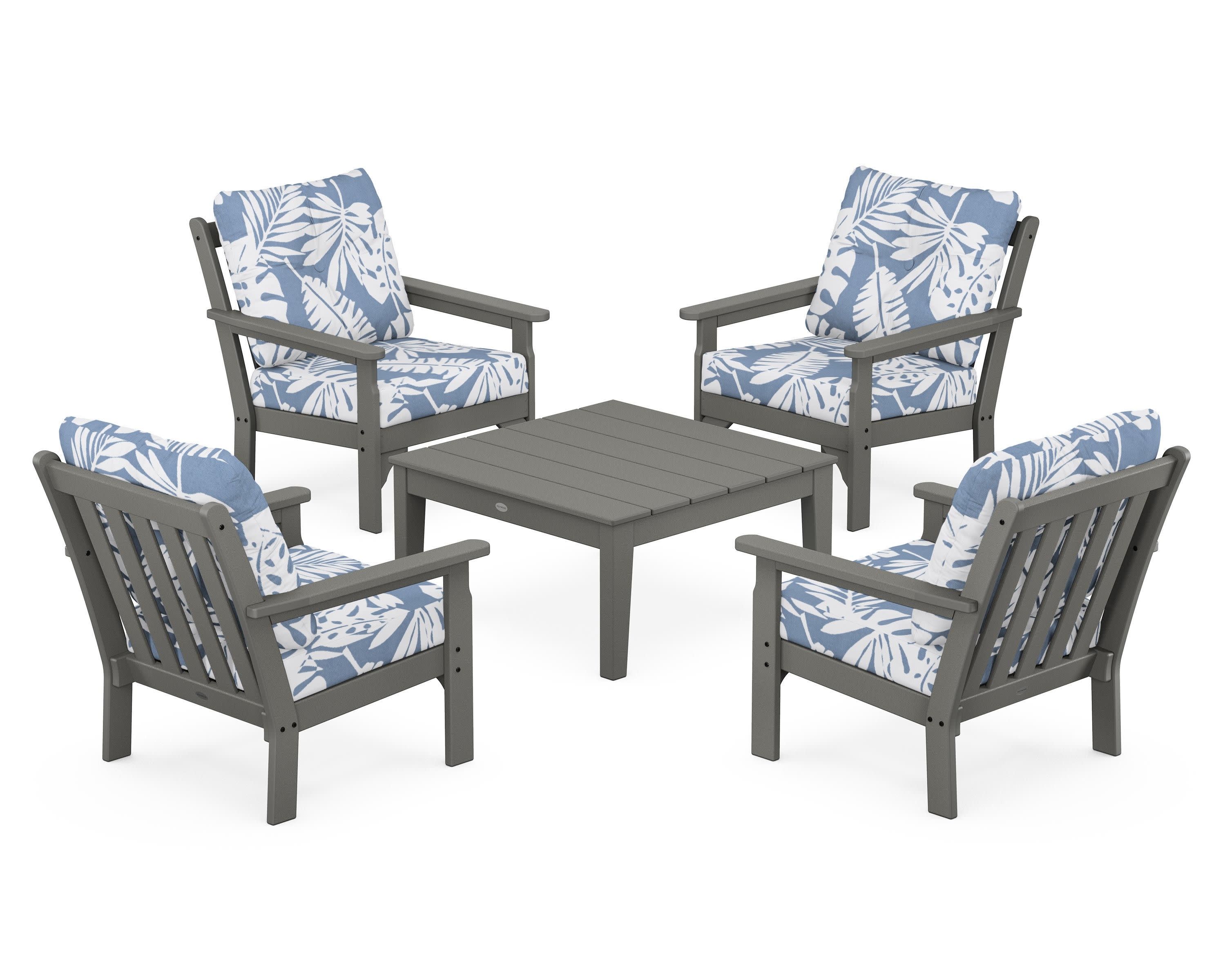 Vineyard 5-Piece Deep Seating Conversation Set in Slate Grey / Leaf Sky Blue