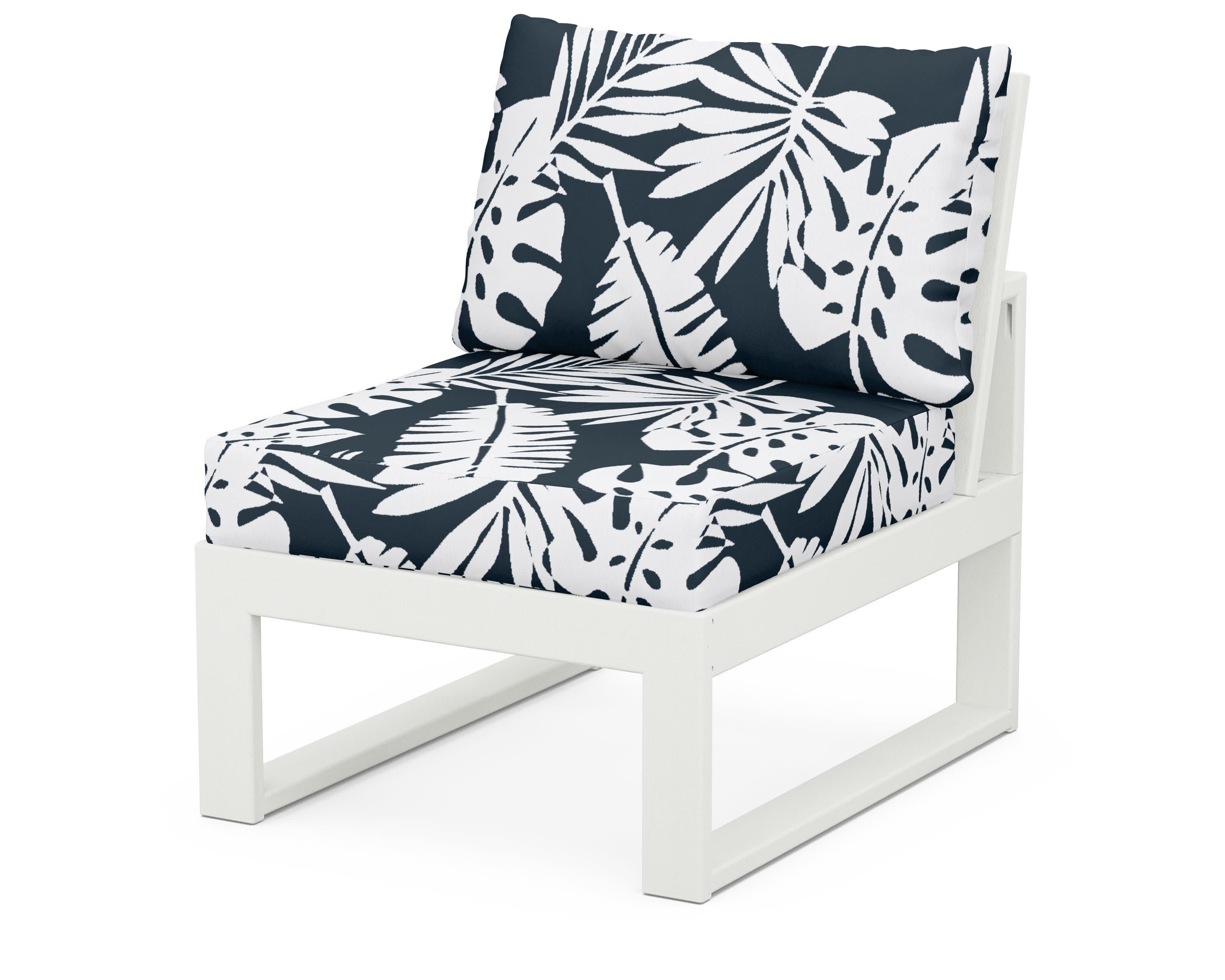 Modular Armless Chair in Vintage White / Leaf Marine Indigo