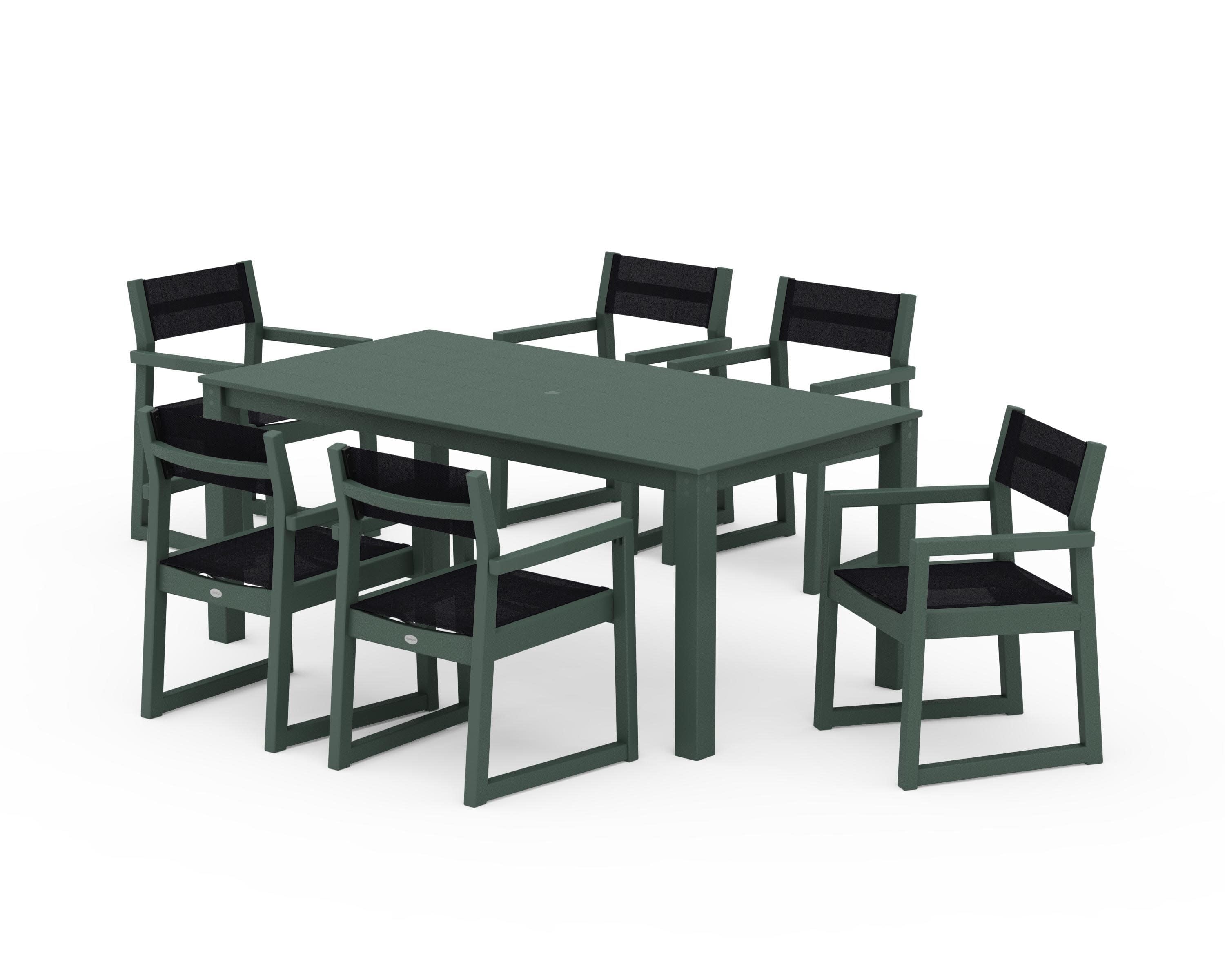 EDGE Sling Arm Chair 7-Piece Parsons Dining Set in Green / Black Sling