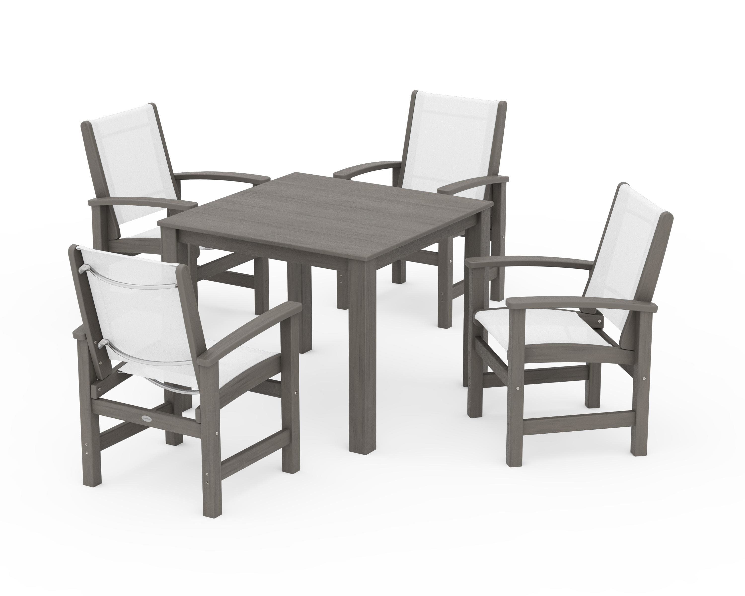 Coastal 5-Piece Parsons Dining Set in Driftwood / White Sling