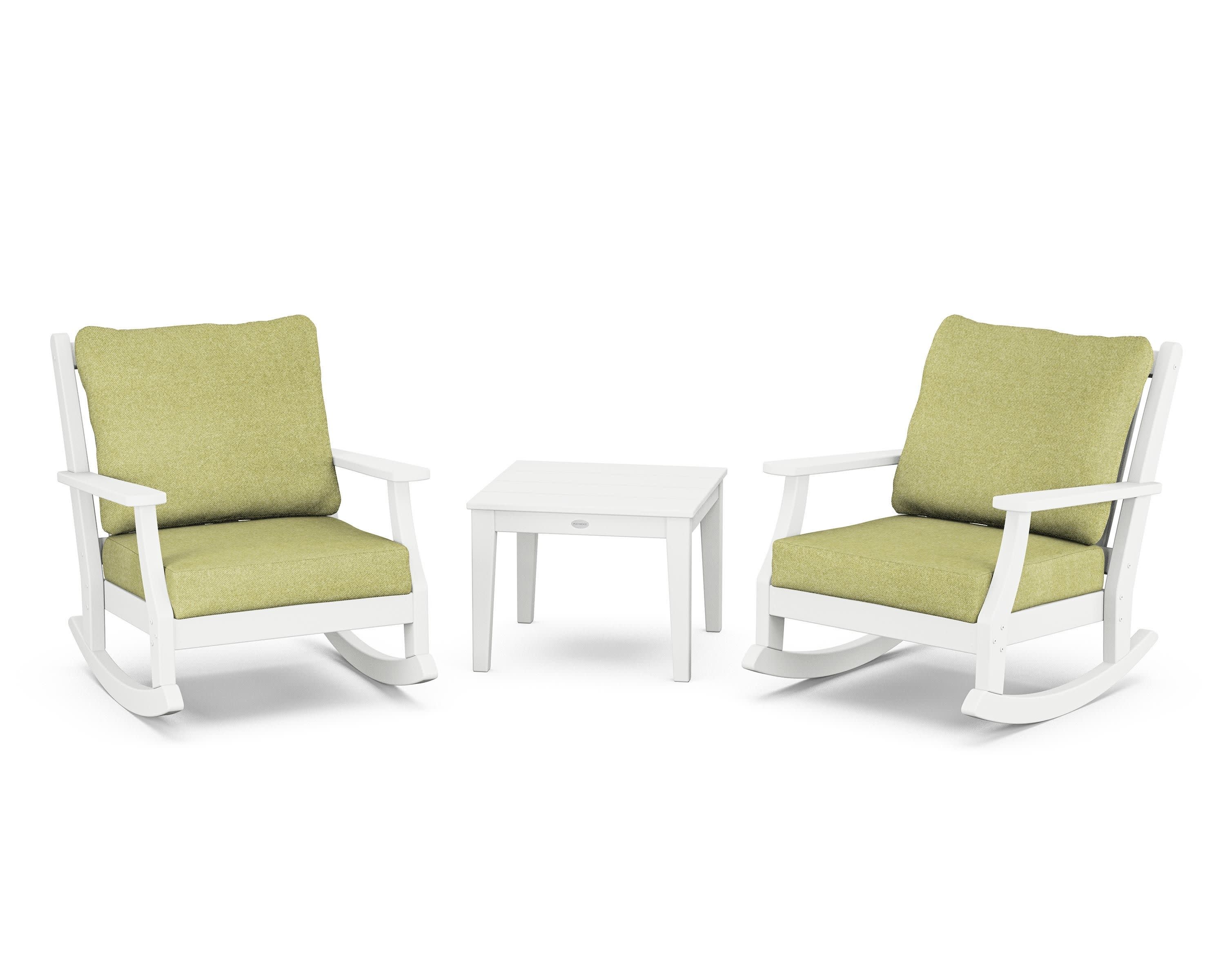 Wovendale 3-Piece Deep Seating Rocker Set in White / Chartreuse Boucle