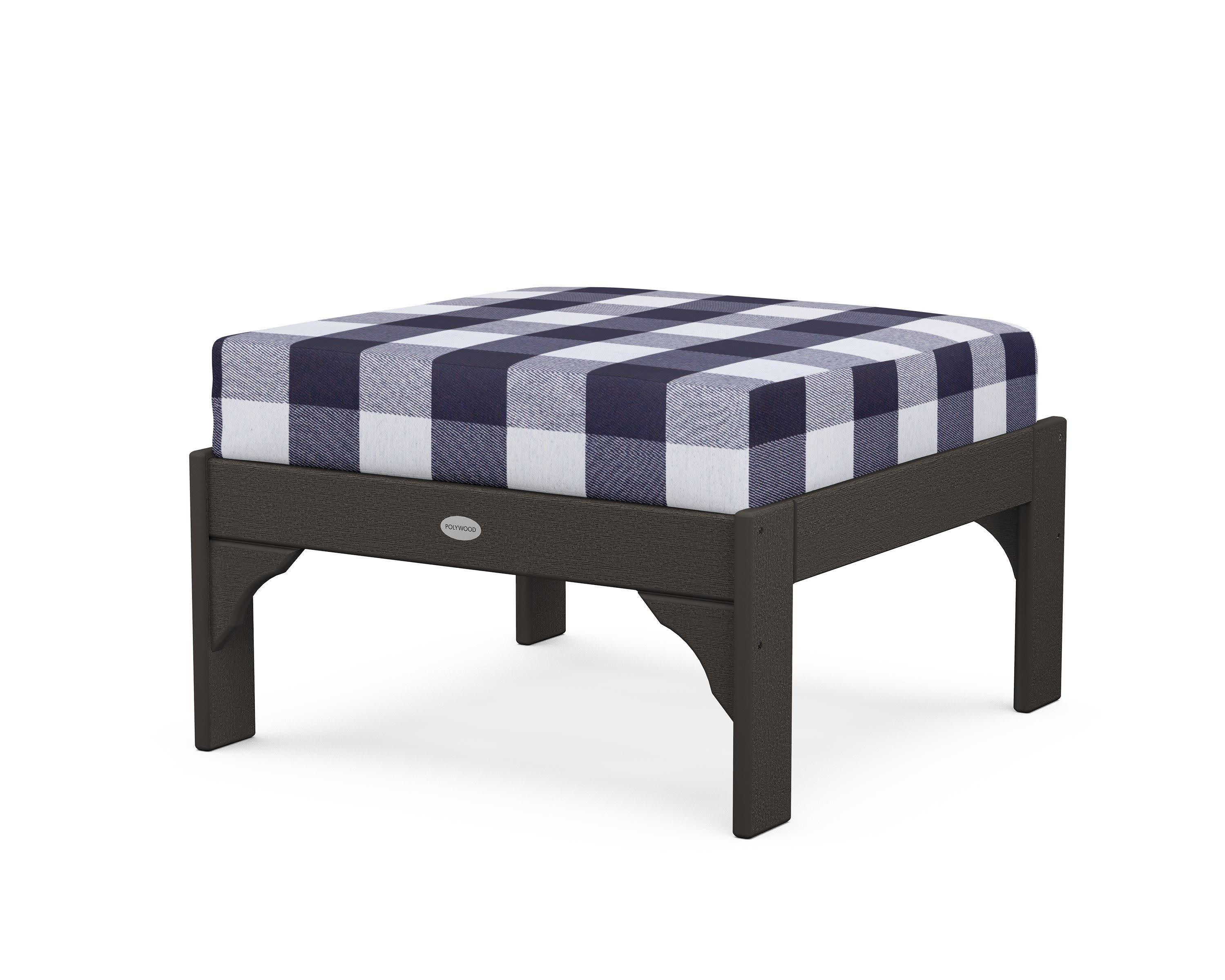 Vineyard Deep Seating Ottoman in Vintage Coffee / Buffalo Plaid Navy